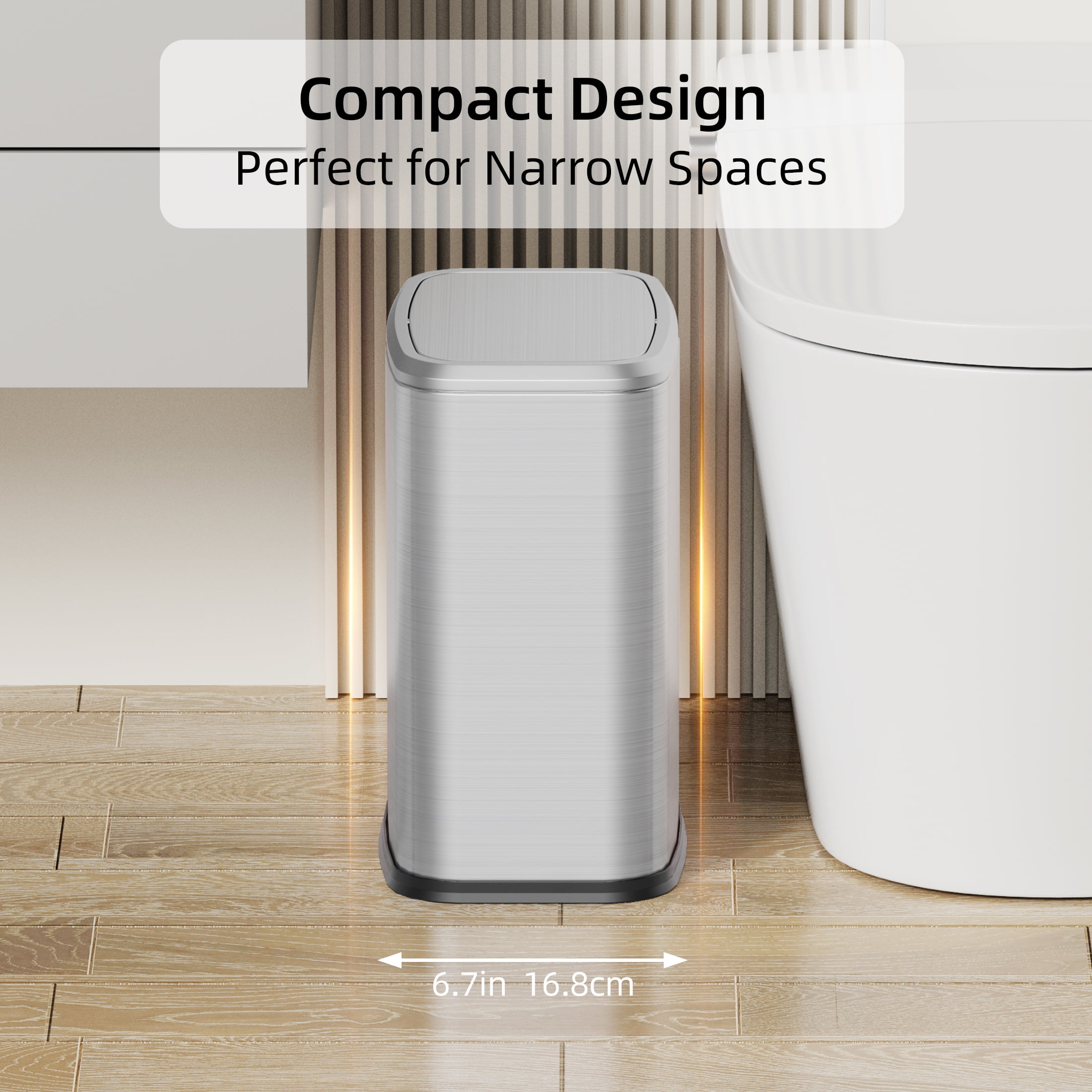 KSSKSS Stainless Steel Bathroom Trash Bin with Swing Lid, Fingerprint-Resistant Silent Waste Basket for Office and Home (Titanium Silver, 2.1 Gallon) gs8vc