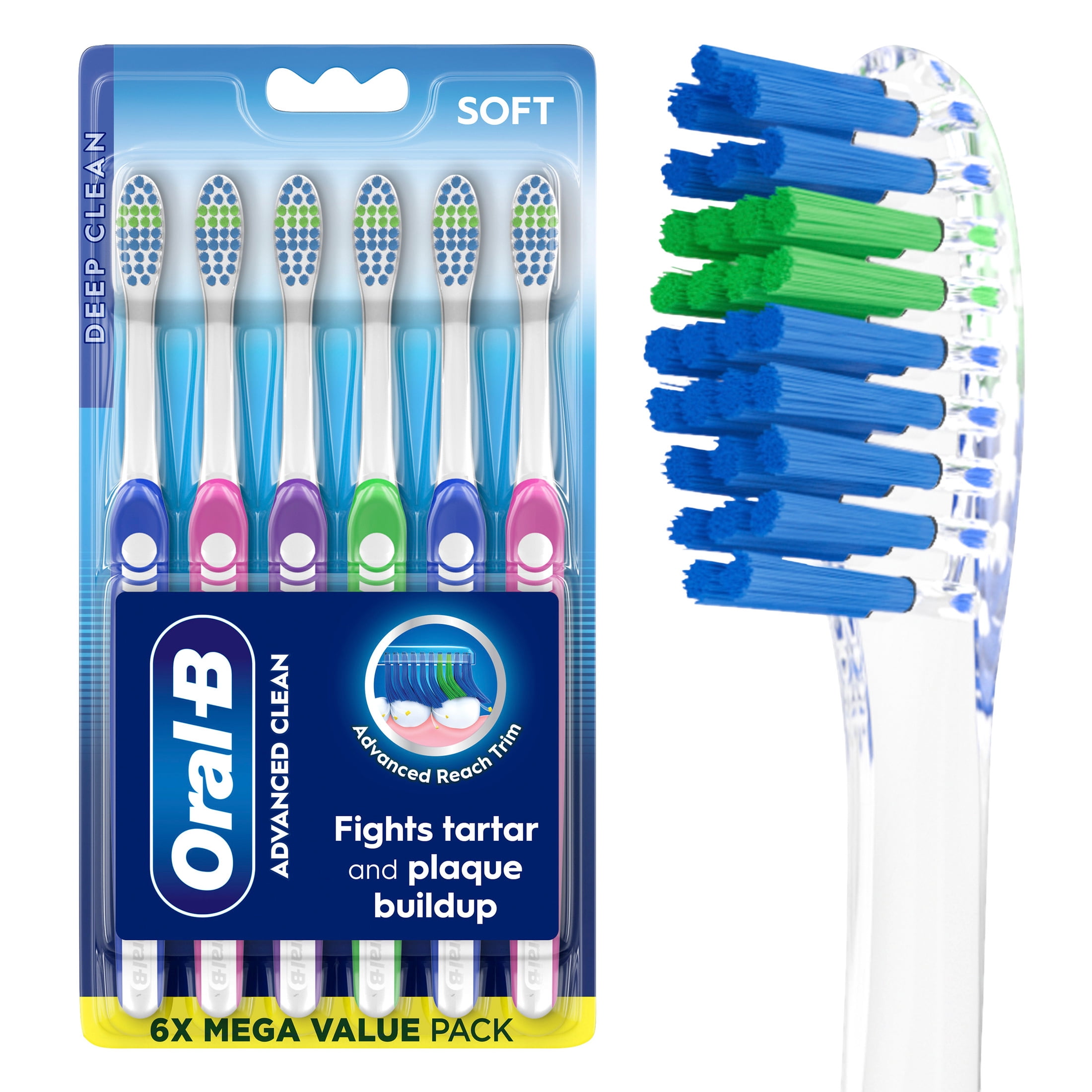 Oral-B Advanced Clean Manual Toothbrush, Soft Bristles, Color-Changing Indicator (6 Count) eg1n4