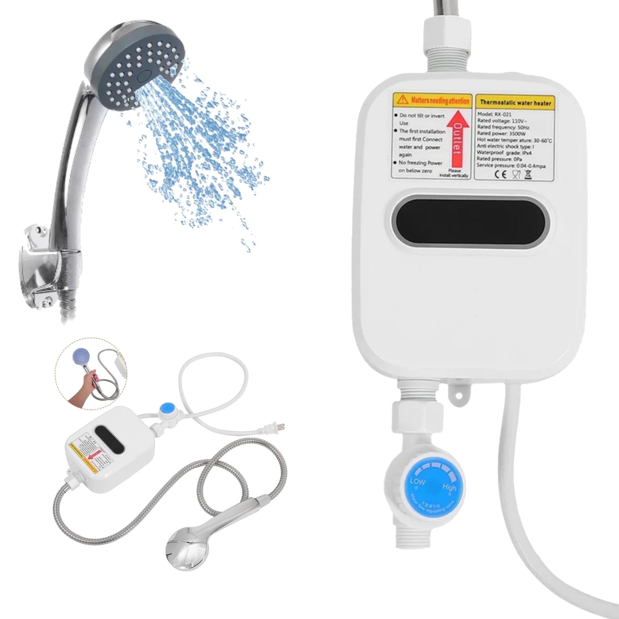 Bestonzon Instant Electric Water Heater Tankless Shower and Faucet System (White, 110V) ox7jc