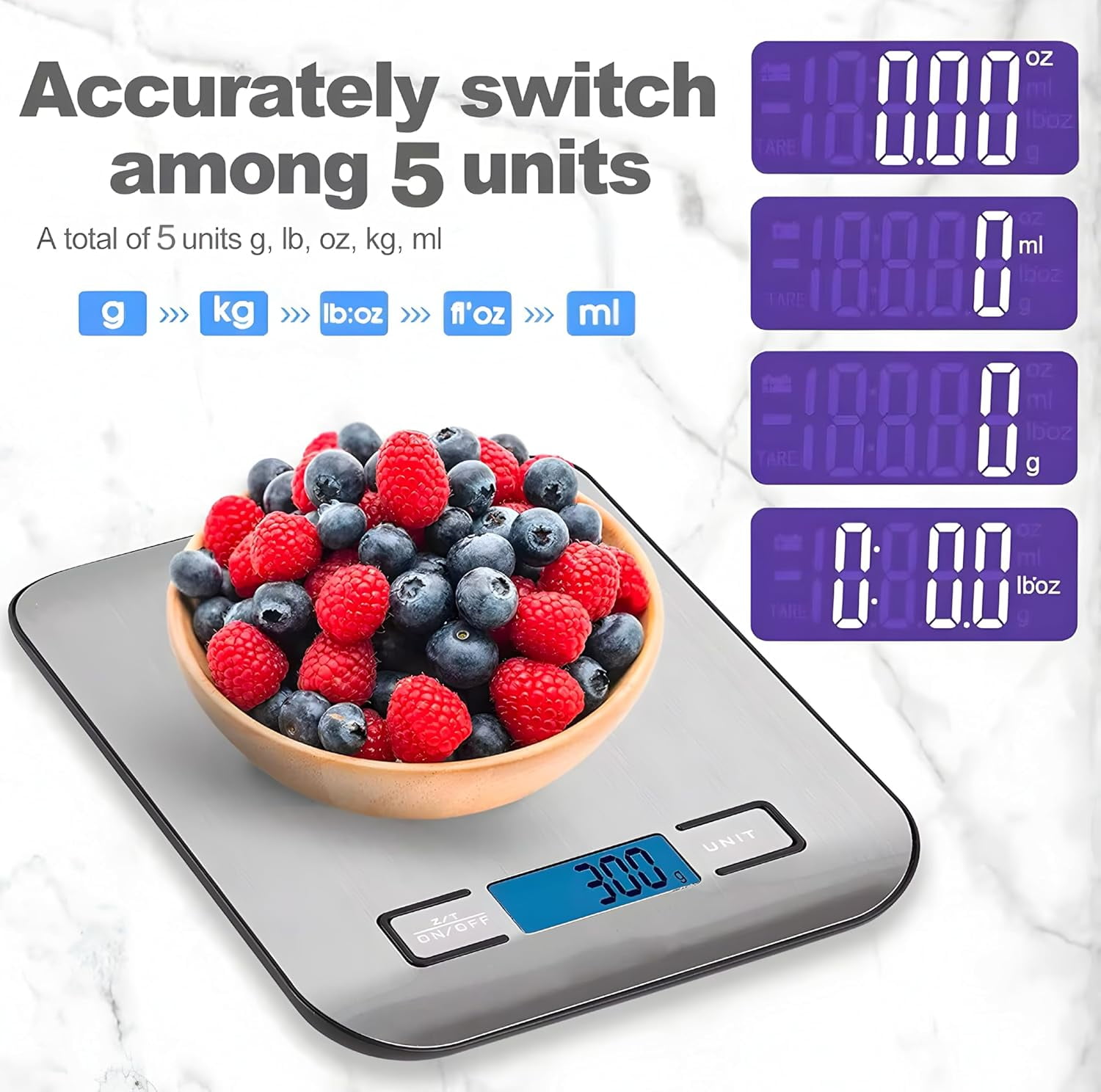 COWIN Digital Kitchen Food Scale with Precise Sensors and LCD Display (Silver, 11 lb Capacity) 0p7tw