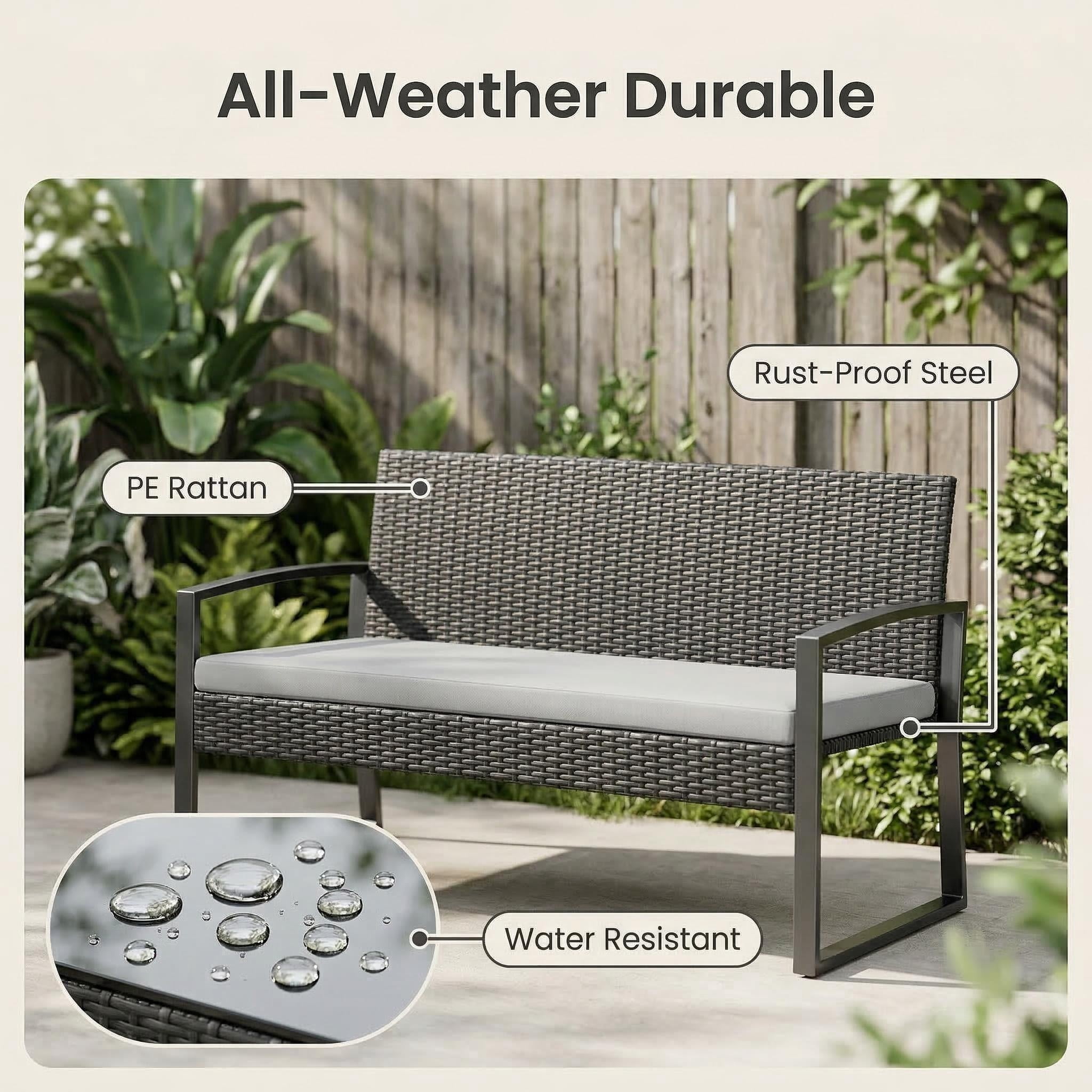 Lofka 8-Piece Outdoor Patio Furniture Set, All-Weather Wicker Rocking Chairs with Glass Coffee Tables (Gray, 8-Piece Set) sqtb1