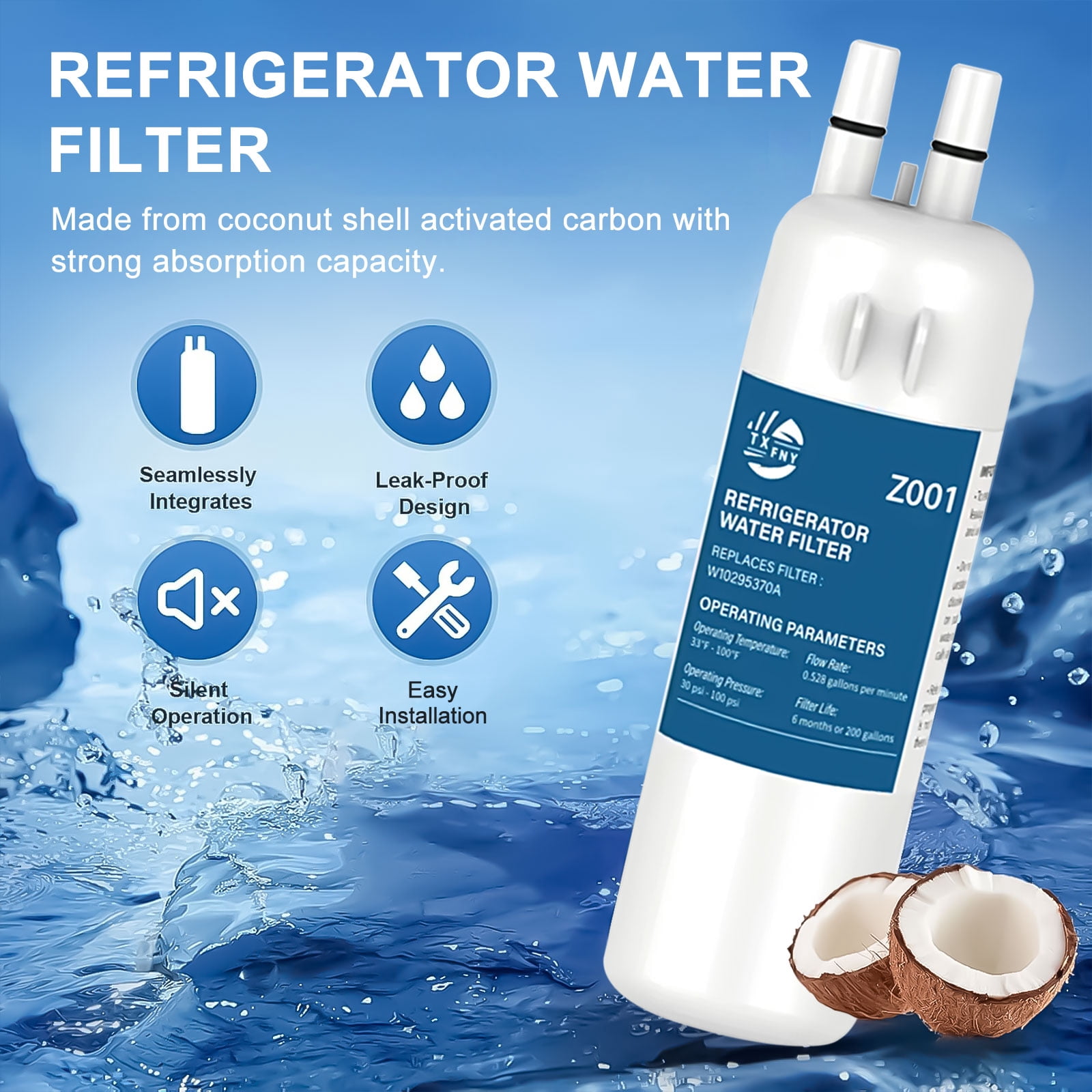 TXFNY Refrigerator Water Filter Replacement for Whirlpool Filter 1 (Compatible with EDR1RXD1, W10295370, 1 Pack) aylmy