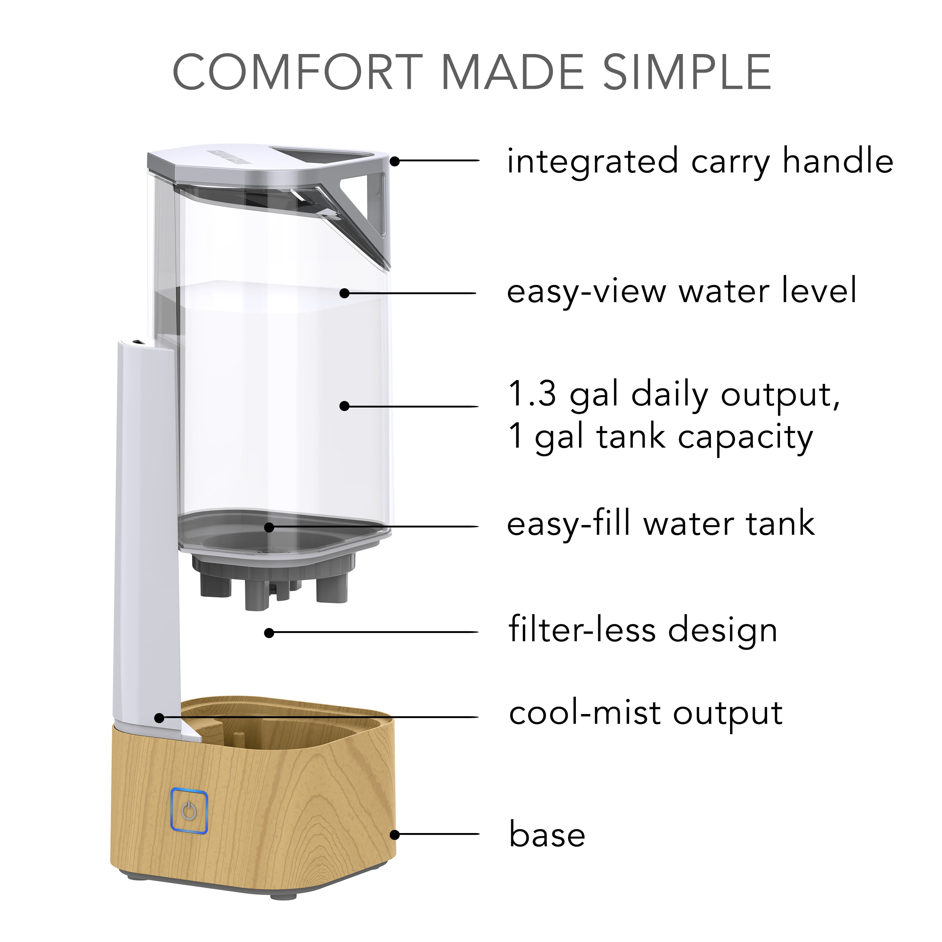Sharper Image Ultrasonic Cool Mist Humidifier, Whisper-Quiet Room Air Purifier (Light Ash Woodgrain, 1 gal.) r94eo