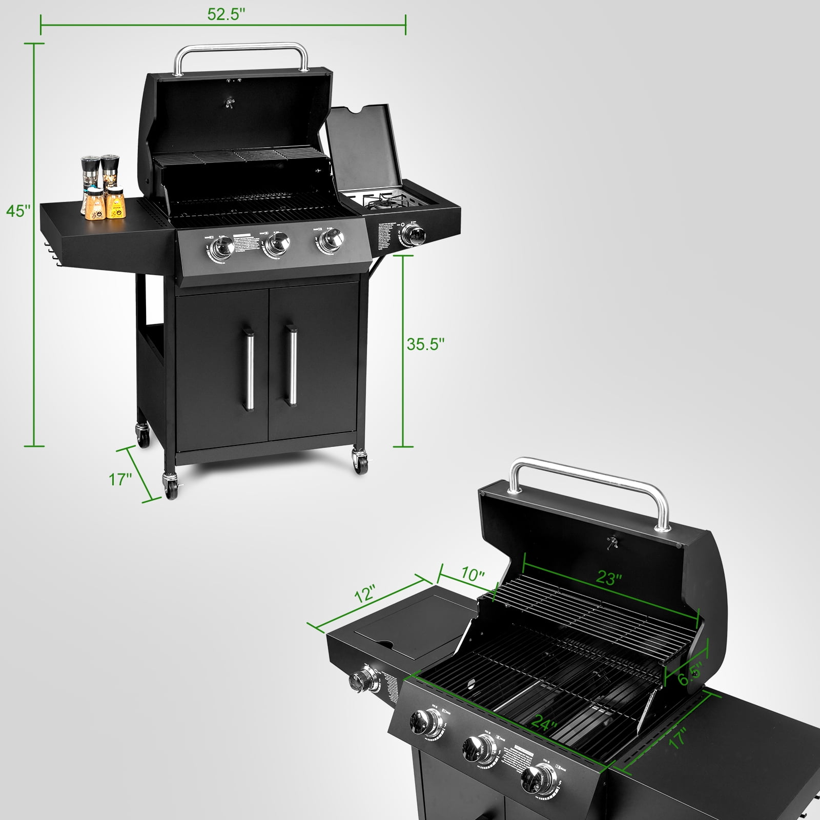OverPatio Propane Gas BBQ Grill (Black, 3+1 Burners, 53 in) dsg3e