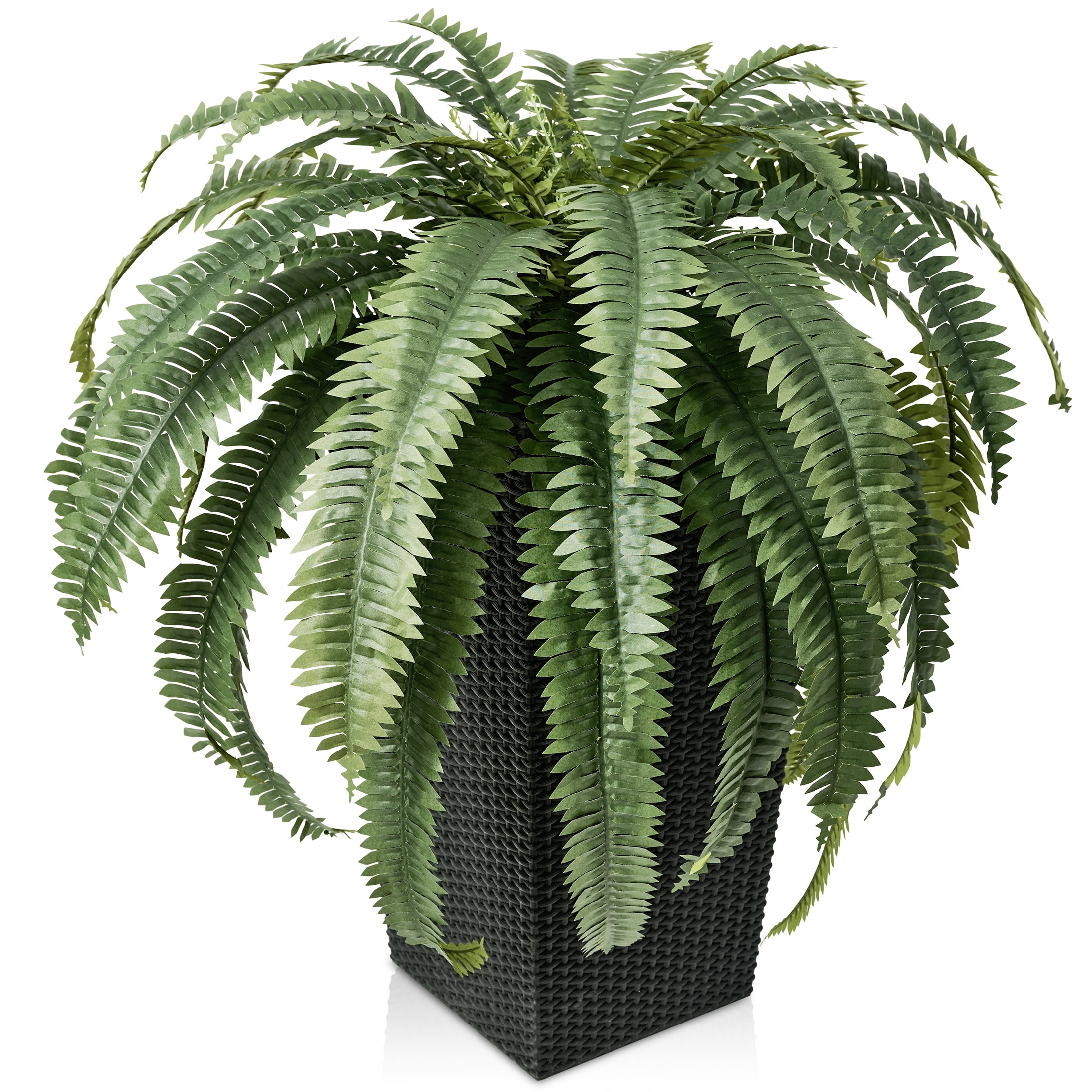 DR.Planzen Artificial Boston Fern Plant with Black Tapered Planter (Green, 39 Leaves) d9cir