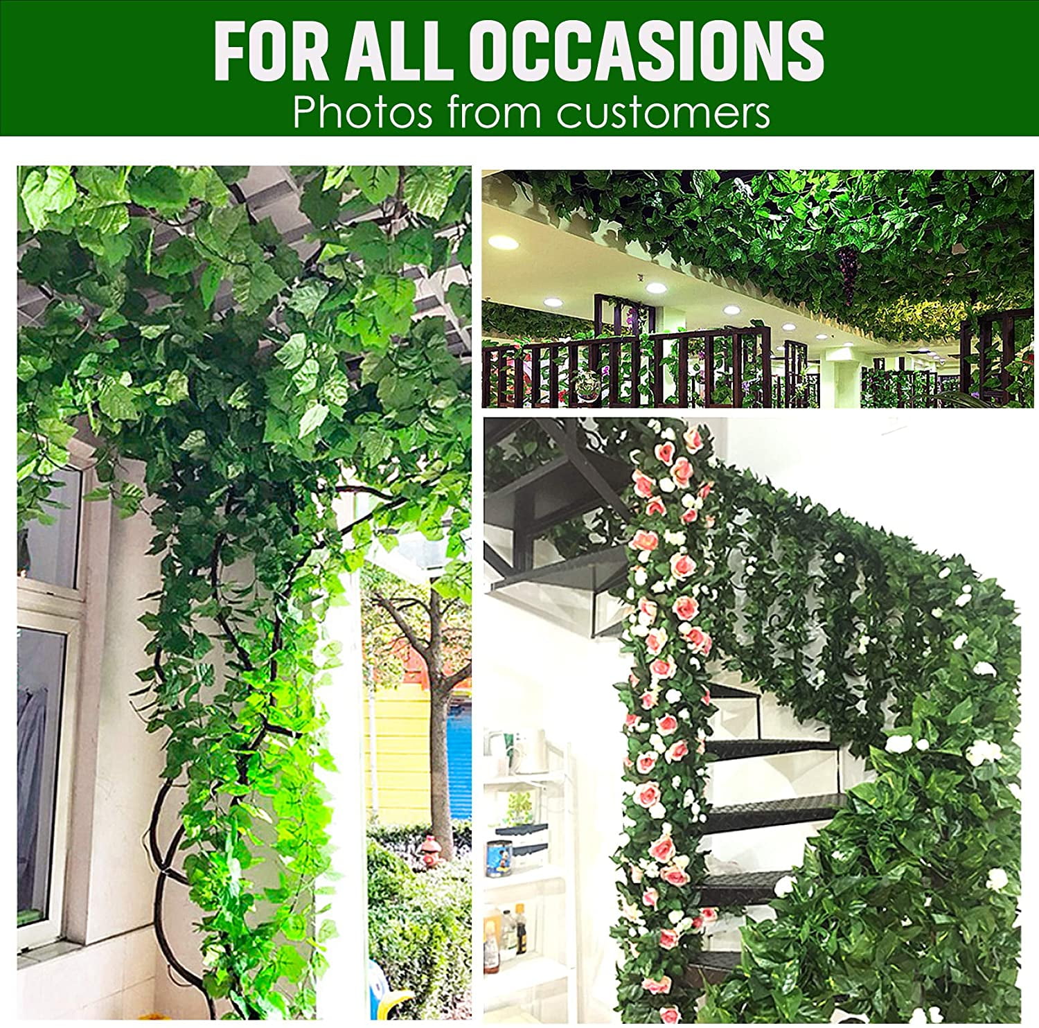Huryfox Artificial Ivy Vines, Faux Hanging Plants for Home Decor, Realistic Silk Greenery Garland (Green, 12 Pack, 6.9 ft) d0xc3
