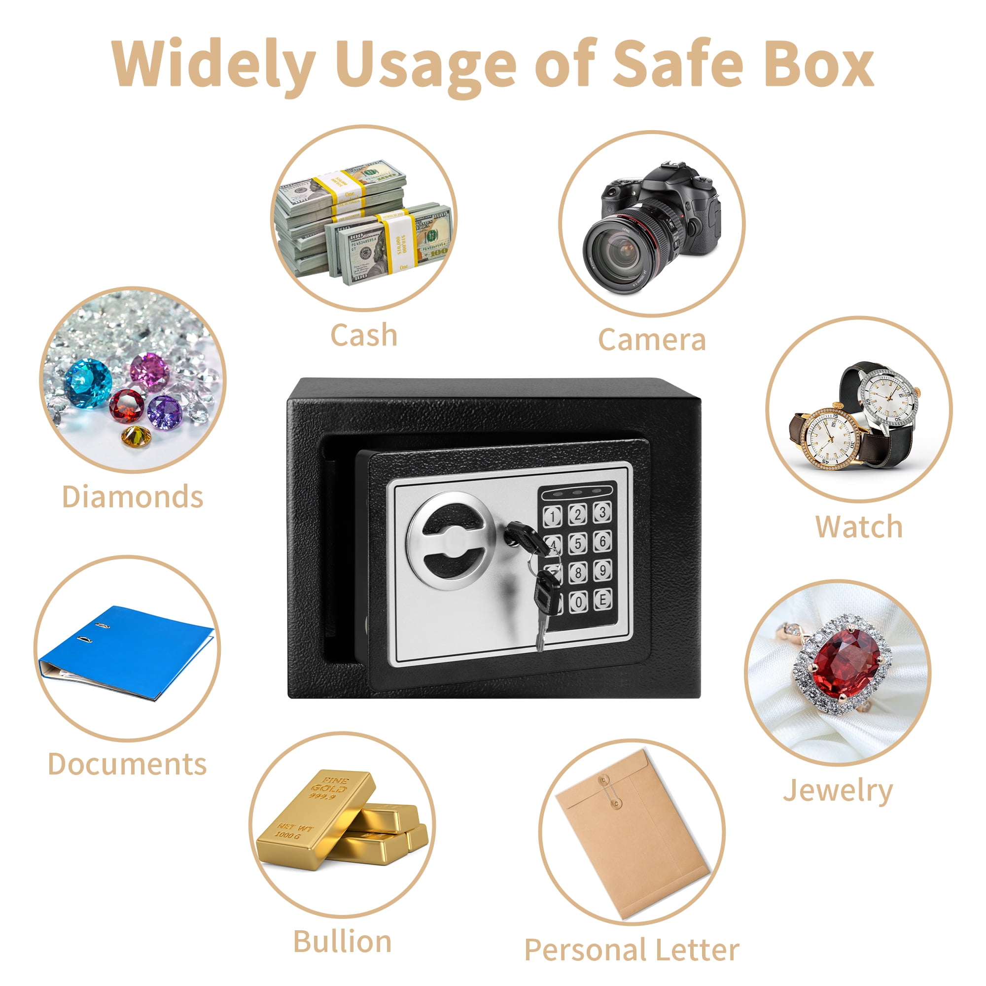 LOCKSWORTH Electronic Digital Safe Box for Home, Heavy-Duty Steel Security Lock Box with Fireproof Money Bag (Black, 0.25 Cubic Feet) 1aw2a