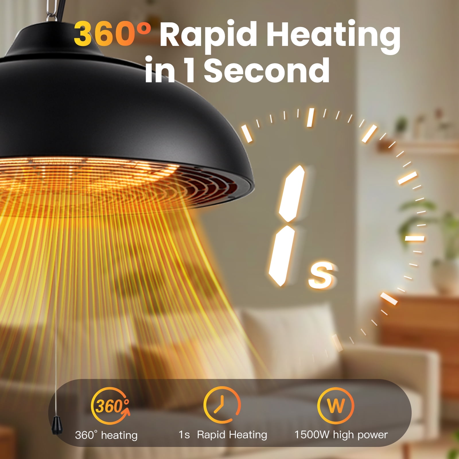Advwin Electric Hanging Patio Heater, Ceiling Mounted Outdoor Space Heater with 3 Adjustable Heat Modes (1500W) yoqct