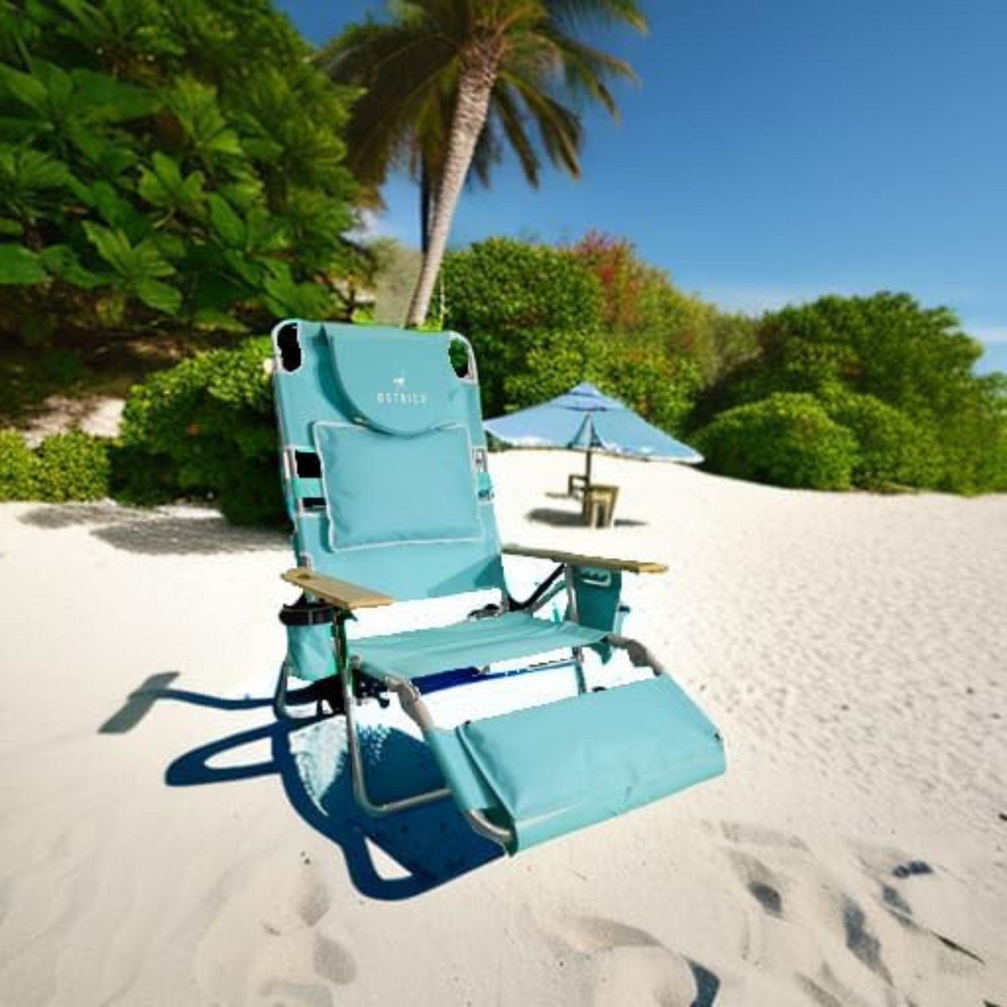 Ostrich Deluxe 3-in-1 Lightweight Outdoor Beach Lounge Chair with Footrest (Aqua, 60.76 in x 28.10 in x 39.73 in) 3px9w