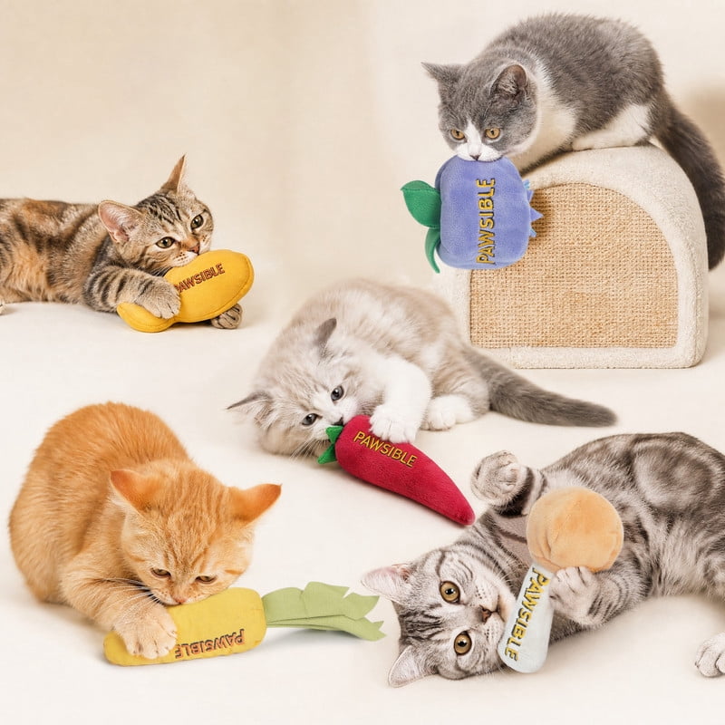 Pawsible Foodie Cat Toy Set, Organic Catnip Filled Plush Toys for Indoor Cats (Yellow, 5 Pack) ml609