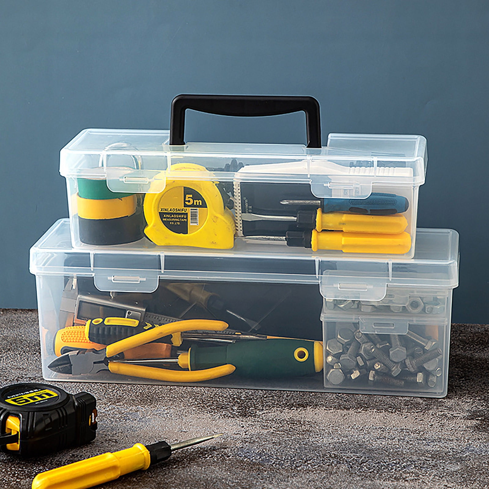 FMLIFOU Plastic Tool Box Organizer with Lids and Handle, Portable Clear Storage Case for Hardware, Screws, Jewelry, and Craft Supplies (11 in x 7 in x 2 in) 5ypmt - Image 5