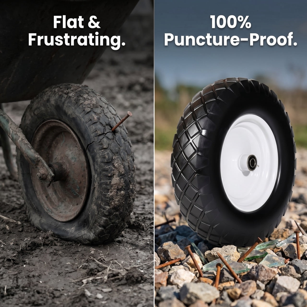 AURESTEYN Flat Free Wheelbarrow Tire and Wheel Replacement Set (Black, 16 in x 3.5 in, 2-Pack) t68xh