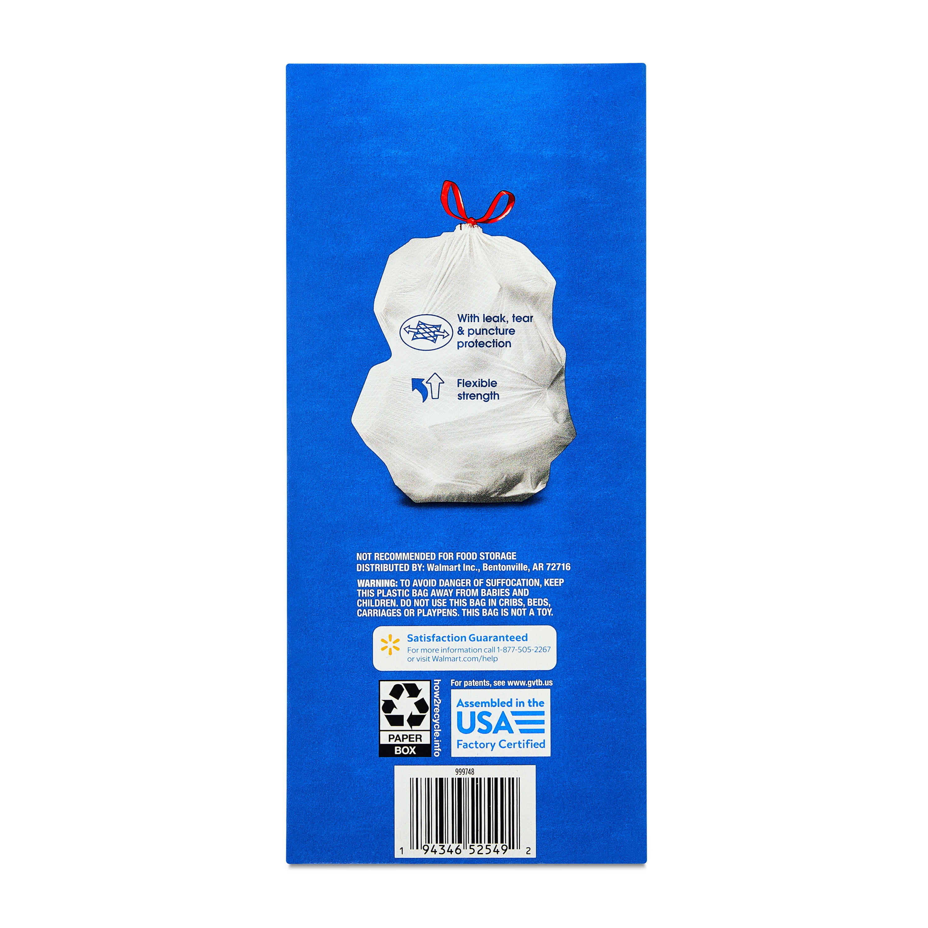 Great Value 13 Gallon Tall Kitchen Drawstring Trash Bags (White, 80 Count) o0x75