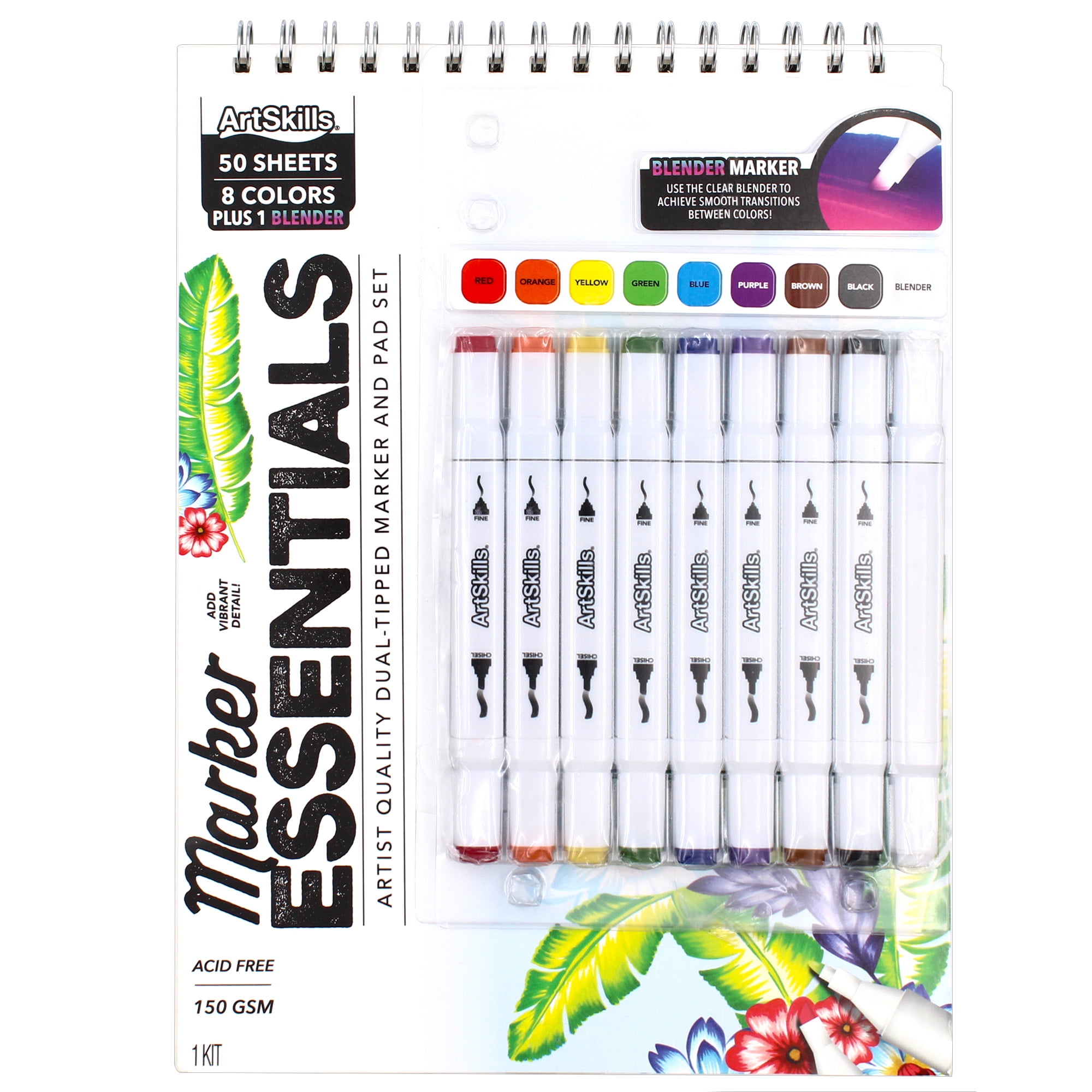 ArtSkills Dual Tip Alcohol Marker Set with 9 in x 12 in Paper Pad (10 Pieces) 4mtxv