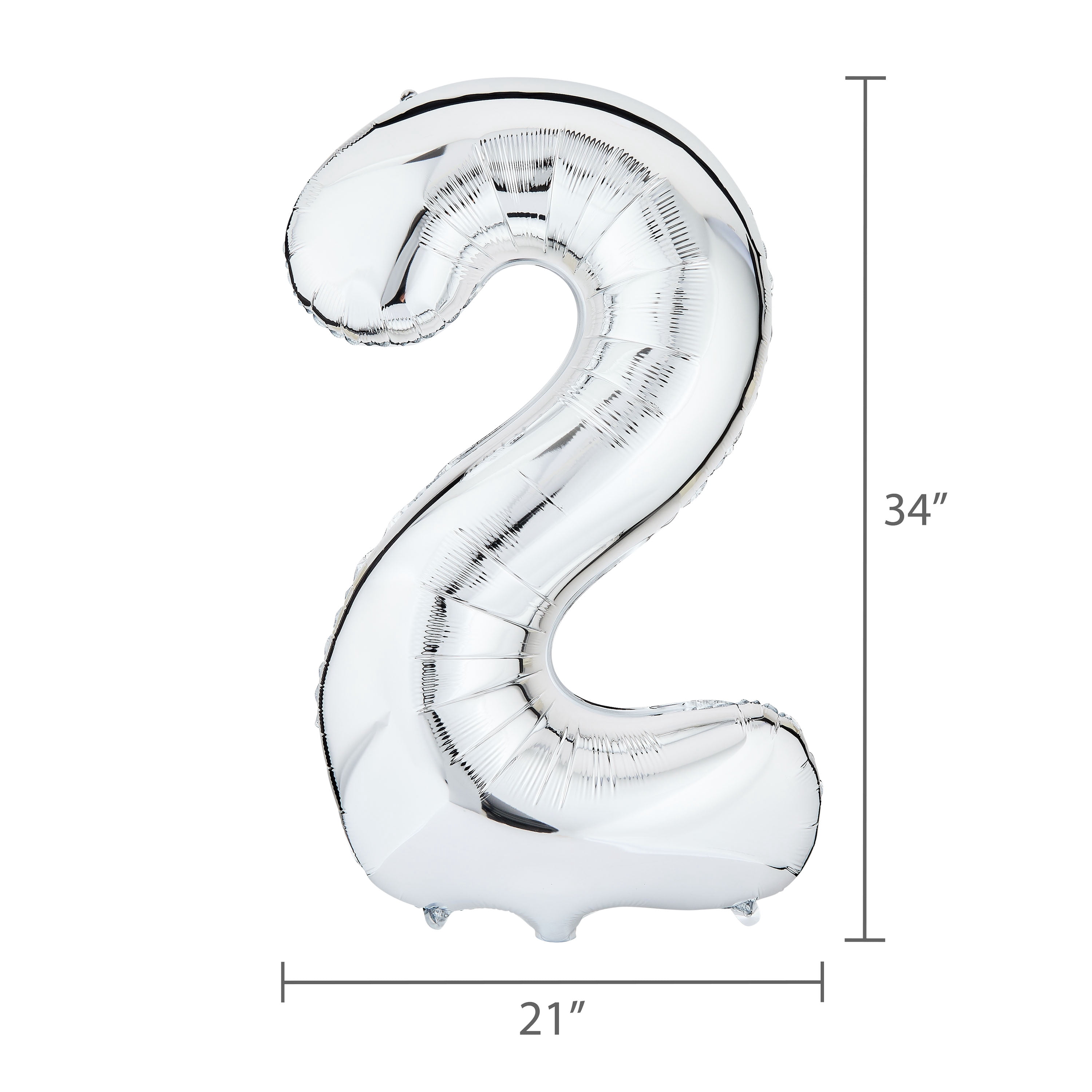 Way To Celebrate Number 2 Foil Balloon, Decorative Party Mylar Balloon (Silver, 33 in) ps8l6
