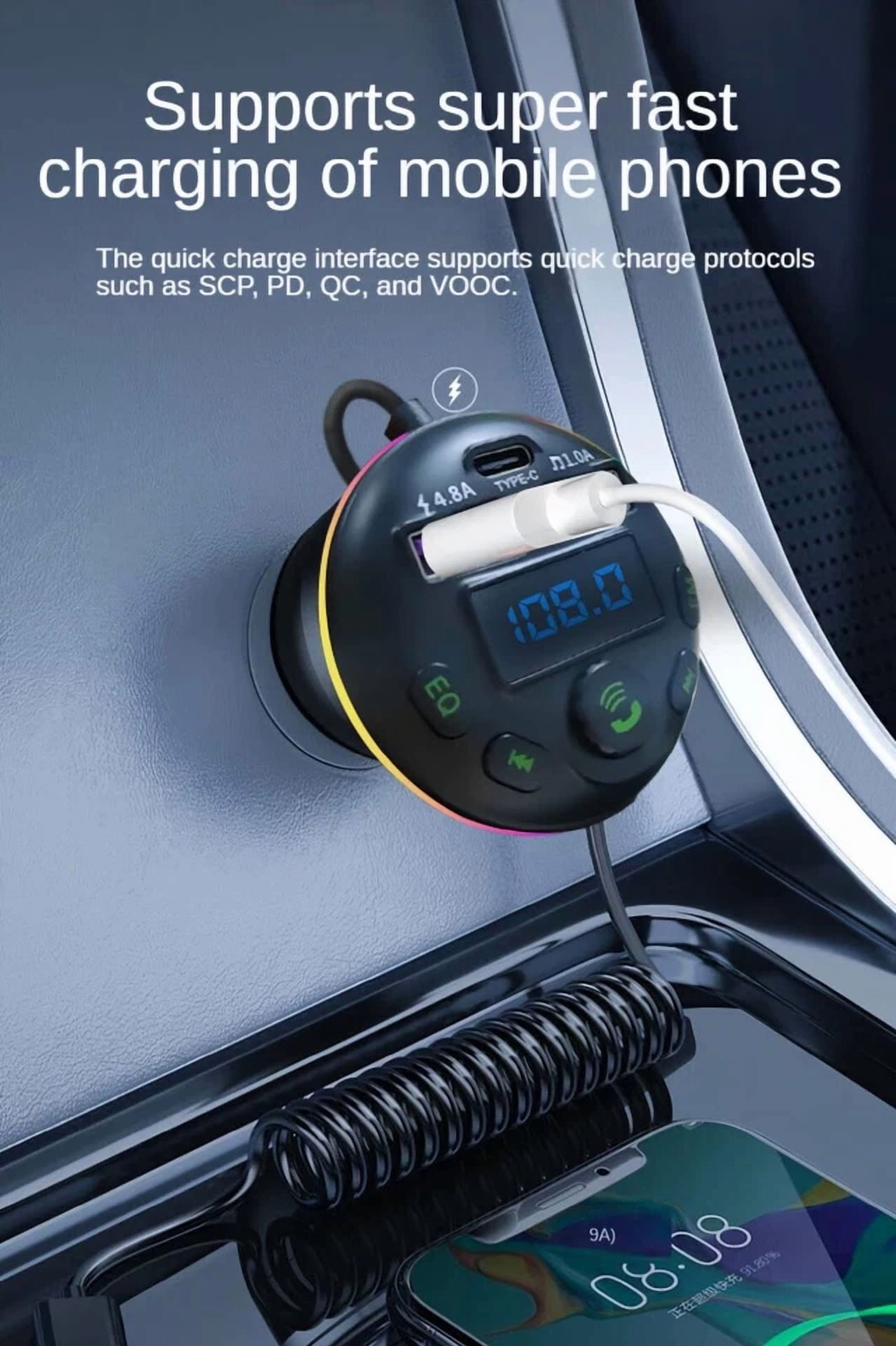 Rhea Car Bluetooth FM Transmitter with Dual USB Ports and Type-C PD Fast Charger (Universal) w0o6m