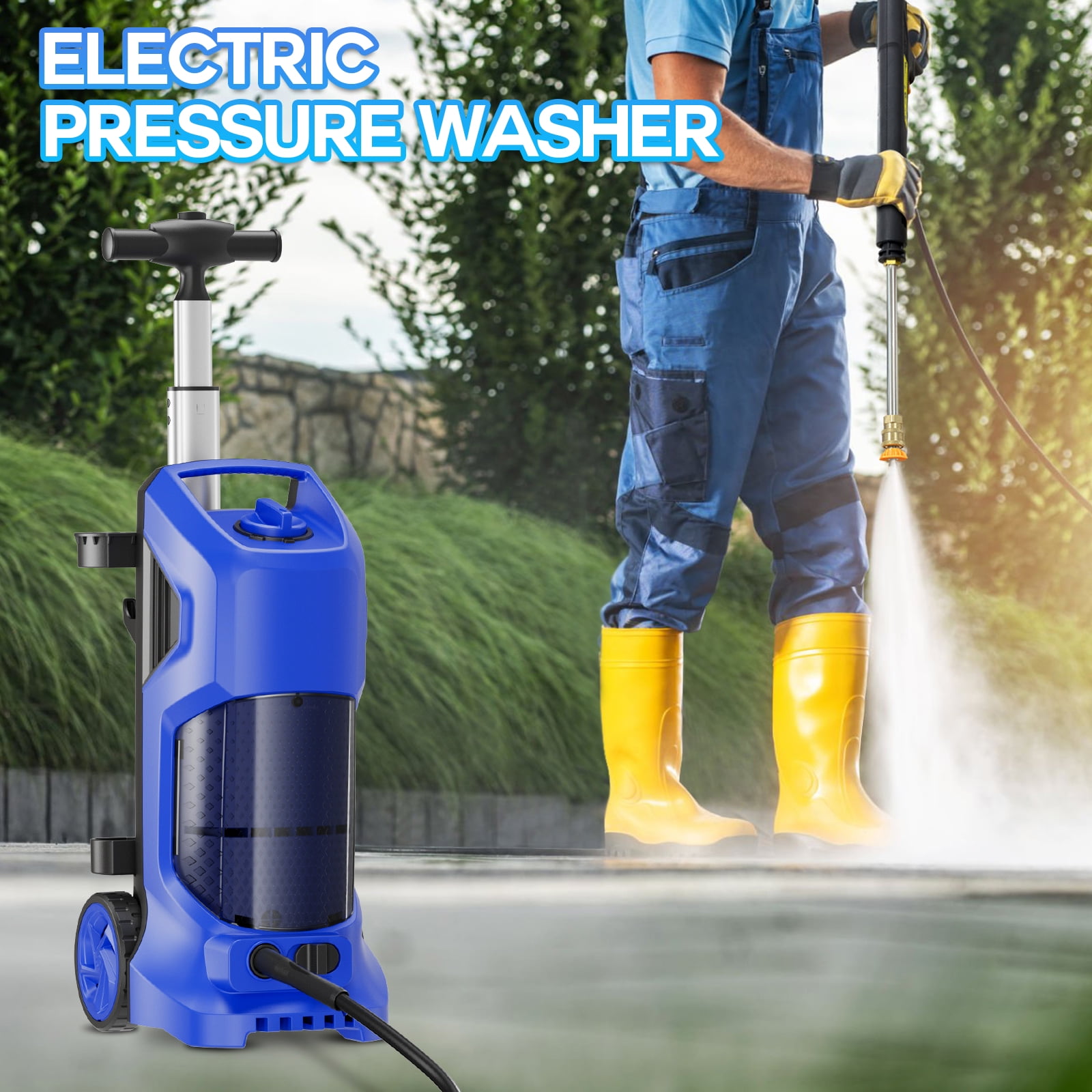 HONGDONG Electric Power Washer, 4200 PSI 2.5 GPM High-Pressure Cleaner with 25 ft Hose and Detergent Dispenser (Rolling Wheel Design) fmyj8