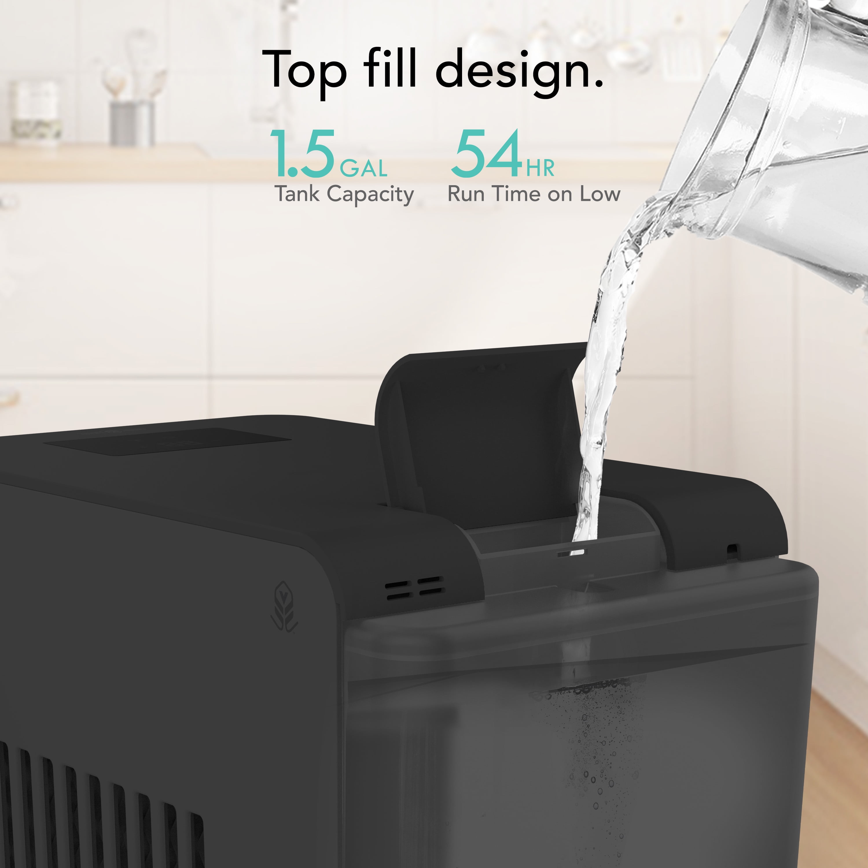 Vornado EV3 Whole Room Evaporative Humidifier, Intelligent Humidity Control, Top Fill Design, 10 Speed Settings (Black, 1.5 gal) 6zz2o