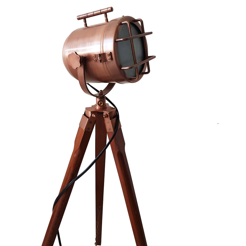 Collectiblesbuy Vintage Searchlight Floor Lamp Studio Spotlight with Wooden Tripod Stand (Antique Copper, 40 in) apxdh