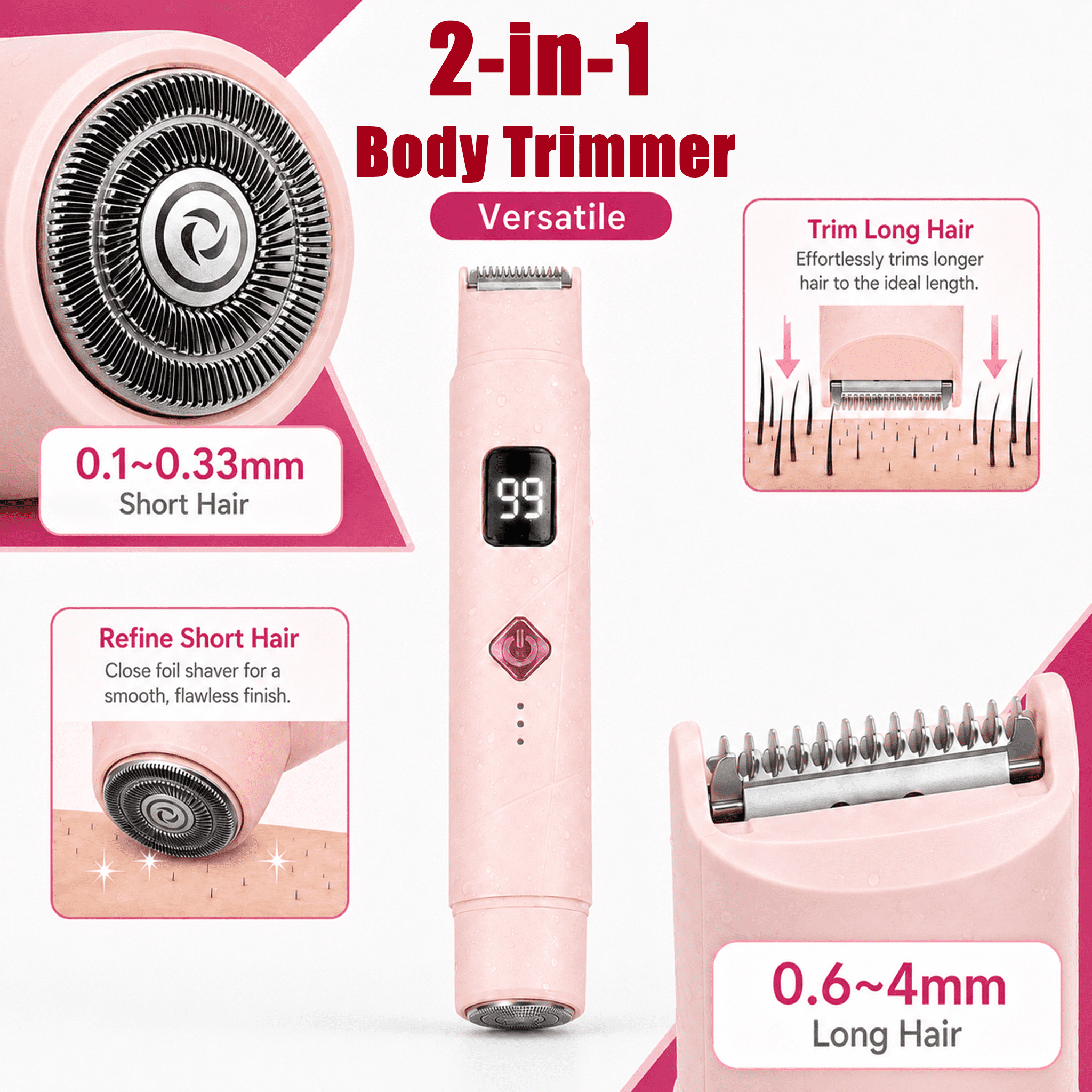 JUUTREN 2-in-1 Electric Bikini Trimmer for Women, Rechargeable Dual-Head Shaver for Face and Body (Pink, 1 Count) uixoz