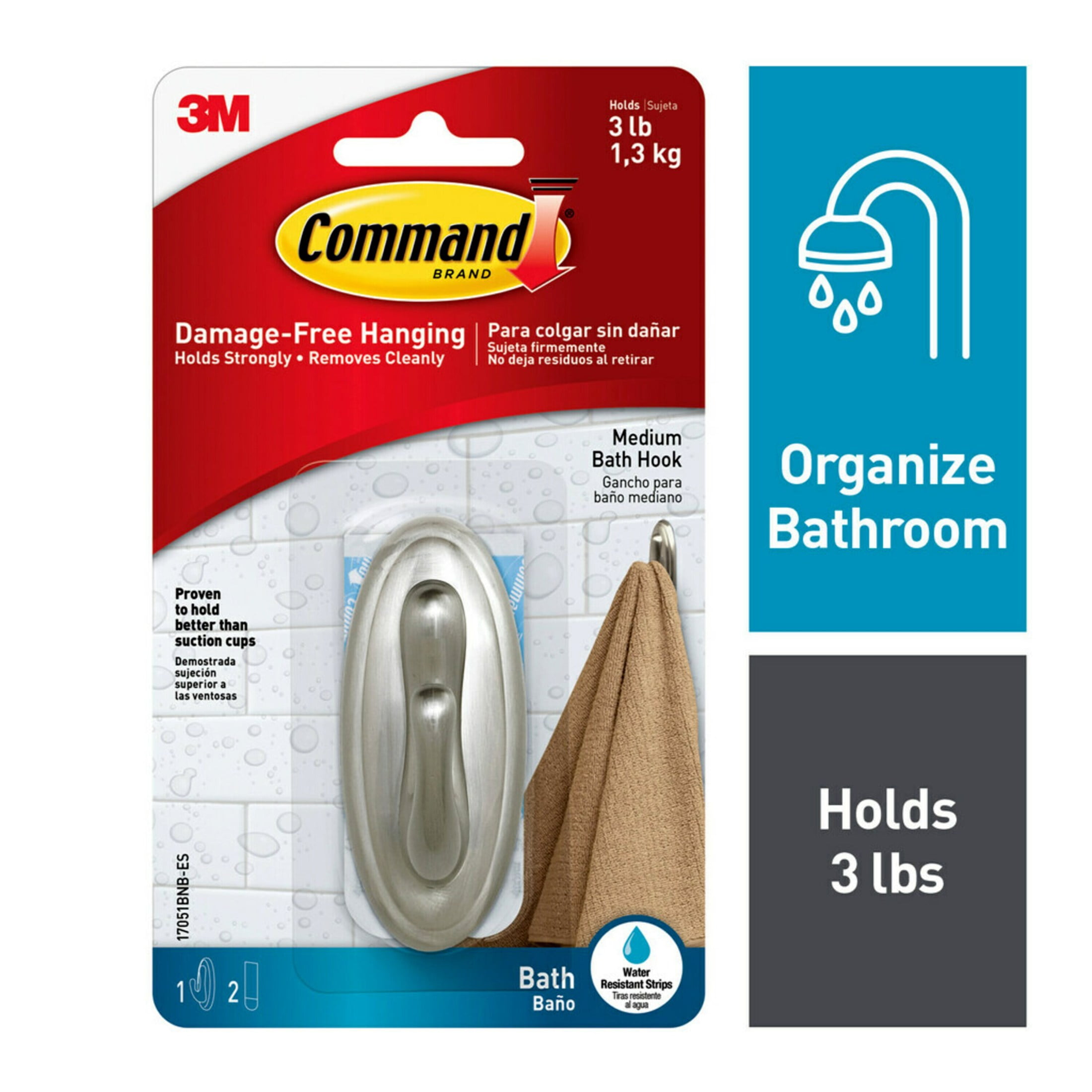 Command Bath Traditional Brushed Nickel Hook (Silver, Medium, 1 Hook, 2 Strips) dxnk6