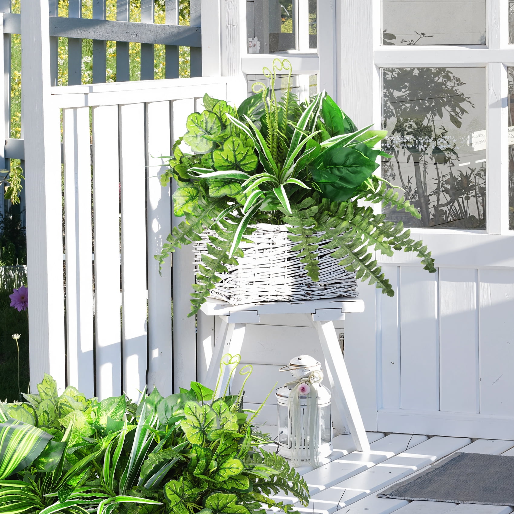 Scidweet Artificial Plants Outdoor UV Resistant Faux Greenery for Patio Garden Decor (Green, 8 Pcs) s7jy6