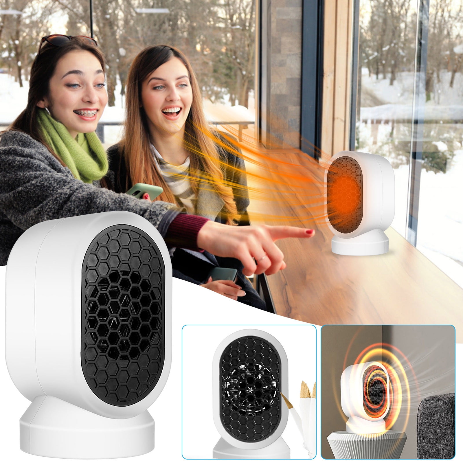 Btomtd 400W Portable Electric Space Heater for Indoor Use, Silent Desktop Heater for Bedroom and Office (White, 1 Unit) qnird