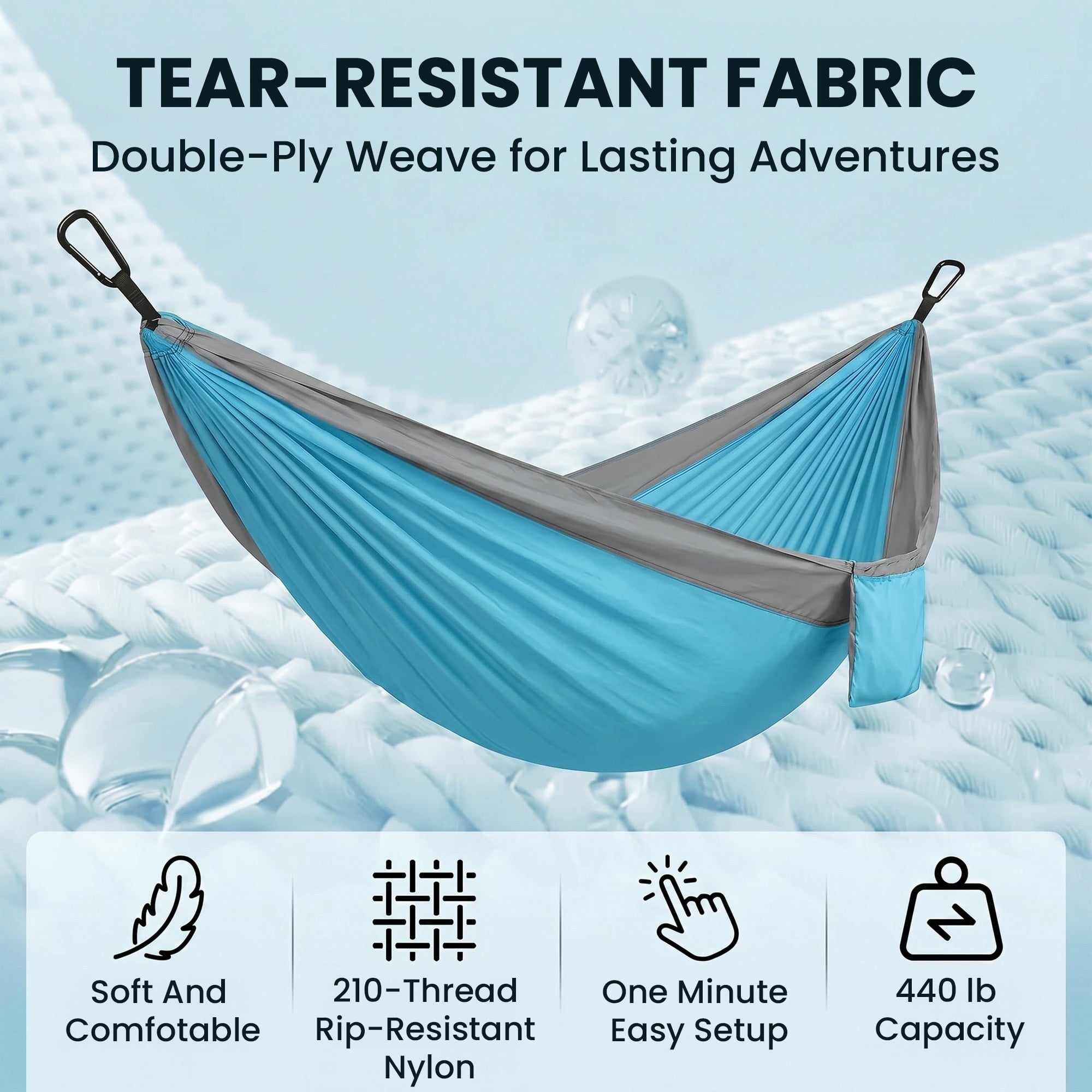 KOYMISKU Camping Hammock, Lightweight Portable Parachute Nylon Hammock with Tree Straps (Blue, 106.3 in x 55.1 in) tjo68