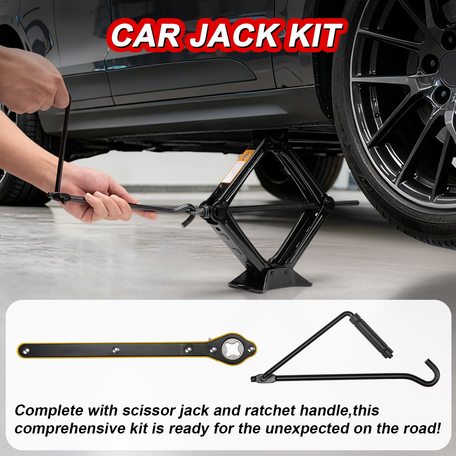 Lafati Scissor Jack Kit for Vehicle Tire Changes (3306 lb Capacity, 3.9 in to 13 in Lift Range) gq9uw