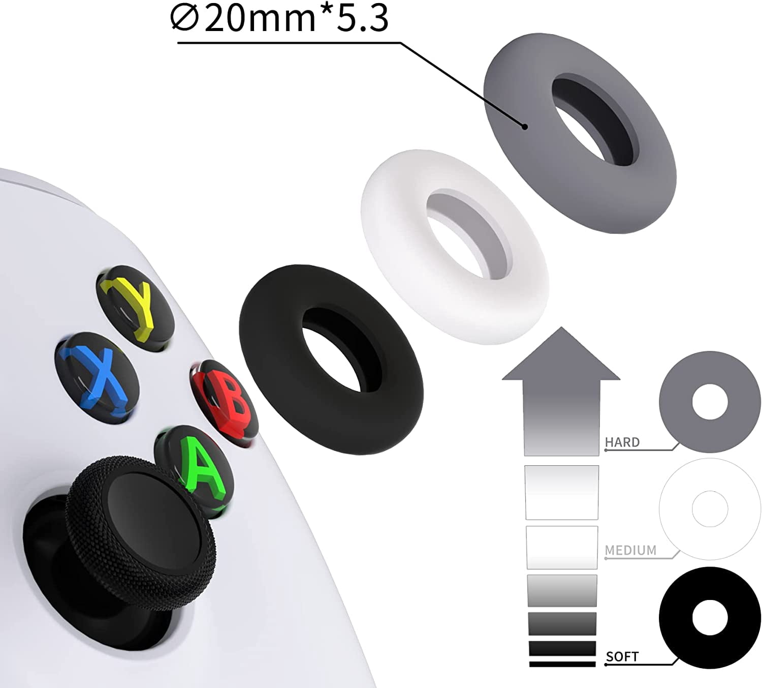 PlayVital Silicone Aim Assist Precision Rings for Gaming Controllers (Gray, Black, White, 6 Pack) 325km