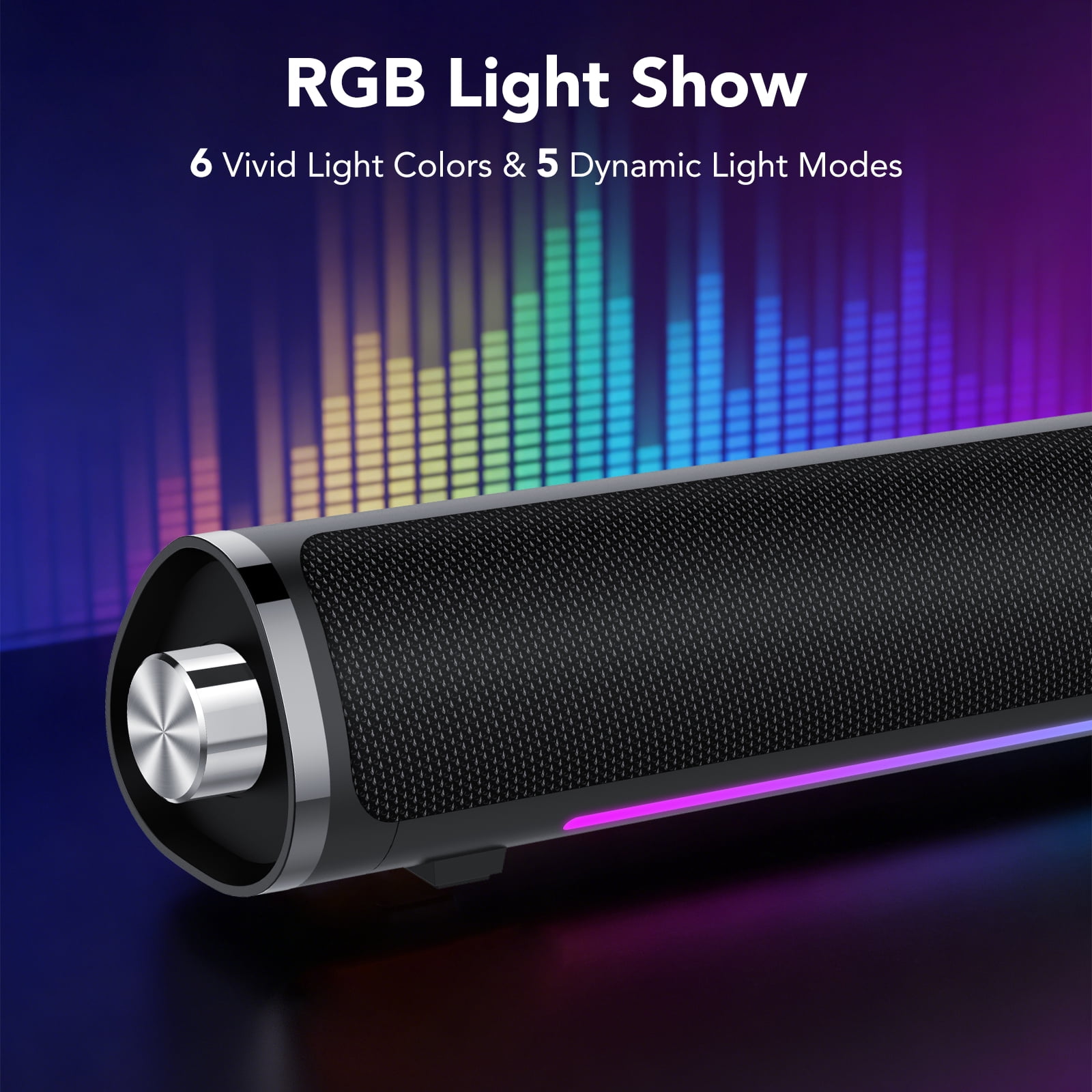 CASCHO Bluetooth Computer Speakers, PC Sound Bar with Deep Bass, USB Powered Desktop Monitor Speaker with RGB LED Lights (Black) ku738