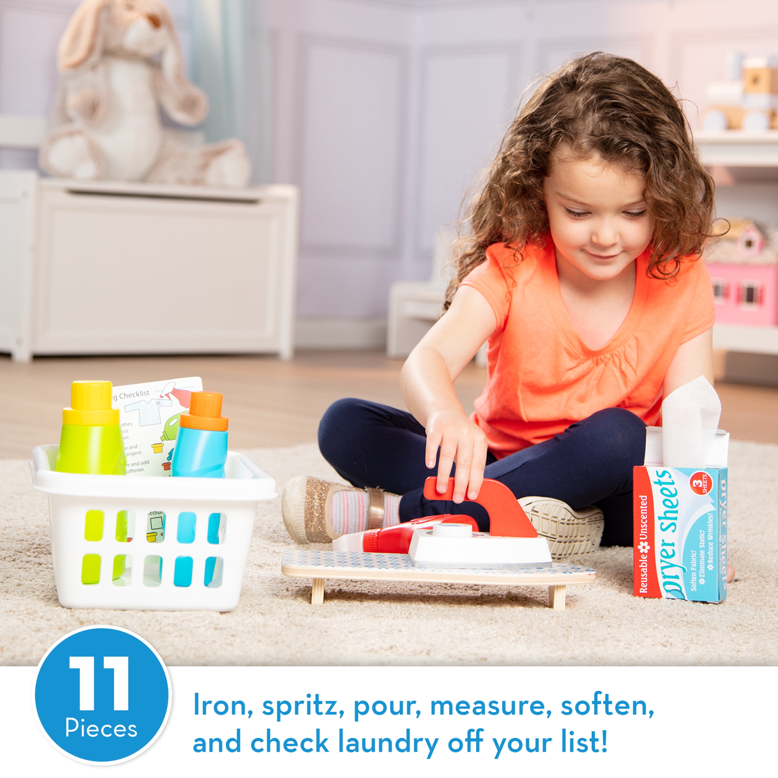 Melissa & Doug Laundry Basket Play Set with Wooden Iron, Ironing Board, and Accessories (14 Pcs) anajg