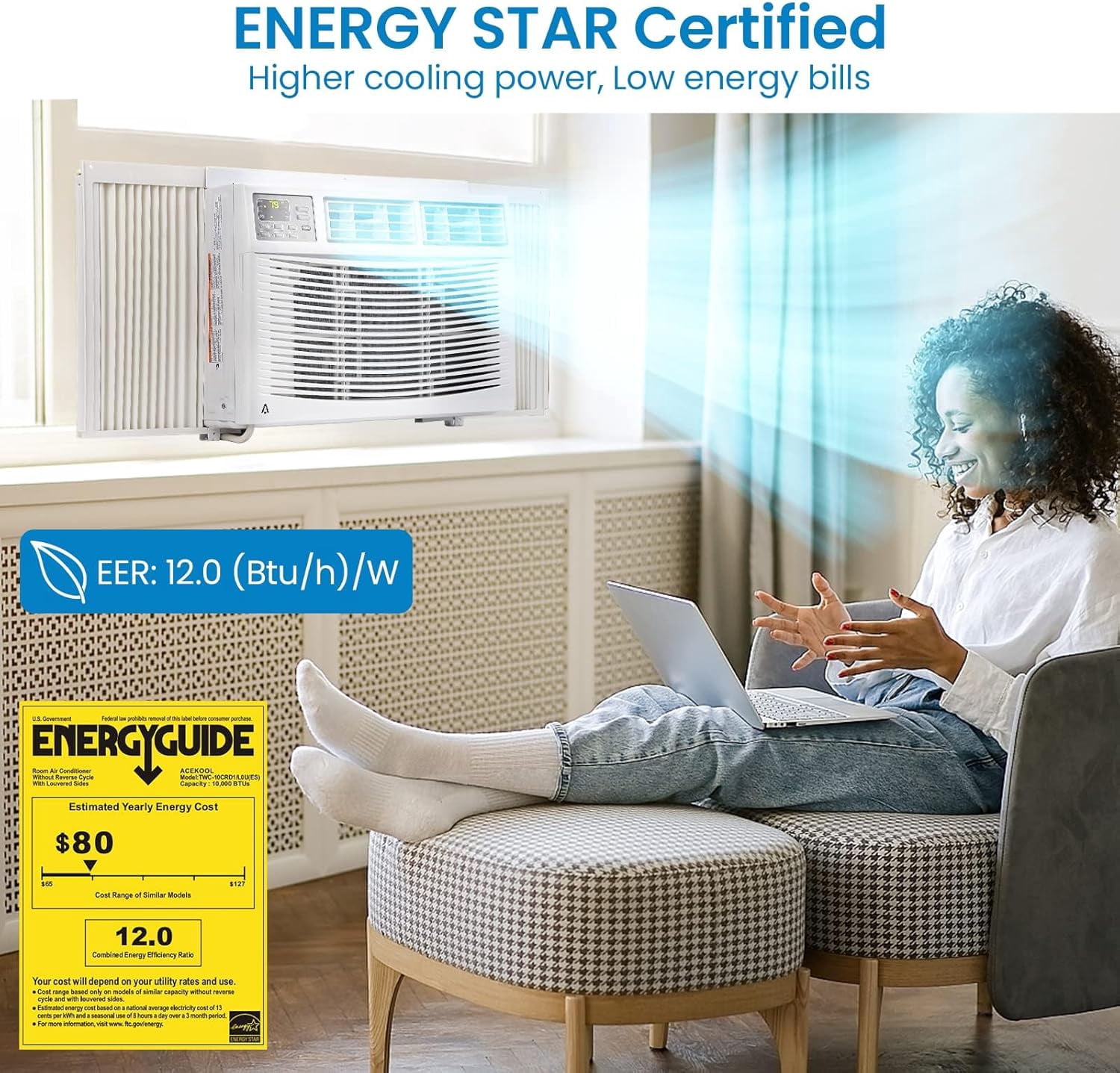 PIONEERWORKS 12000 BTU Window Air Conditioner, Smart WiFi AC Unit for Rooms Up to 550 Sq. Ft. (White, 12000 BTU) y2uki