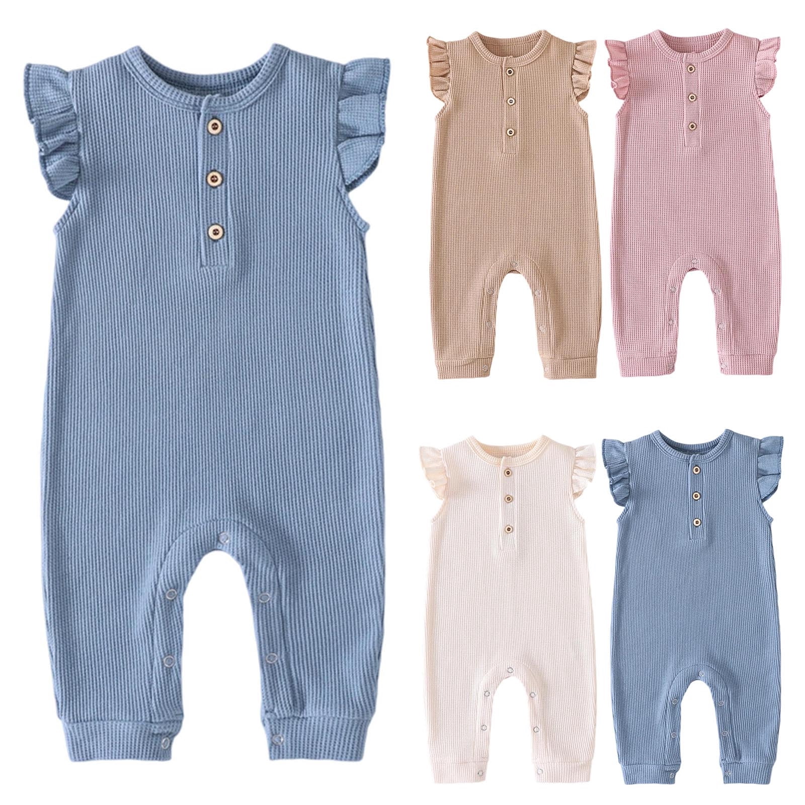 Bovxnpu Infant Baby Sleeveless Cotton Romper Fly Sleeve Jumpsuit (Blue, 12 Months) r7sn7