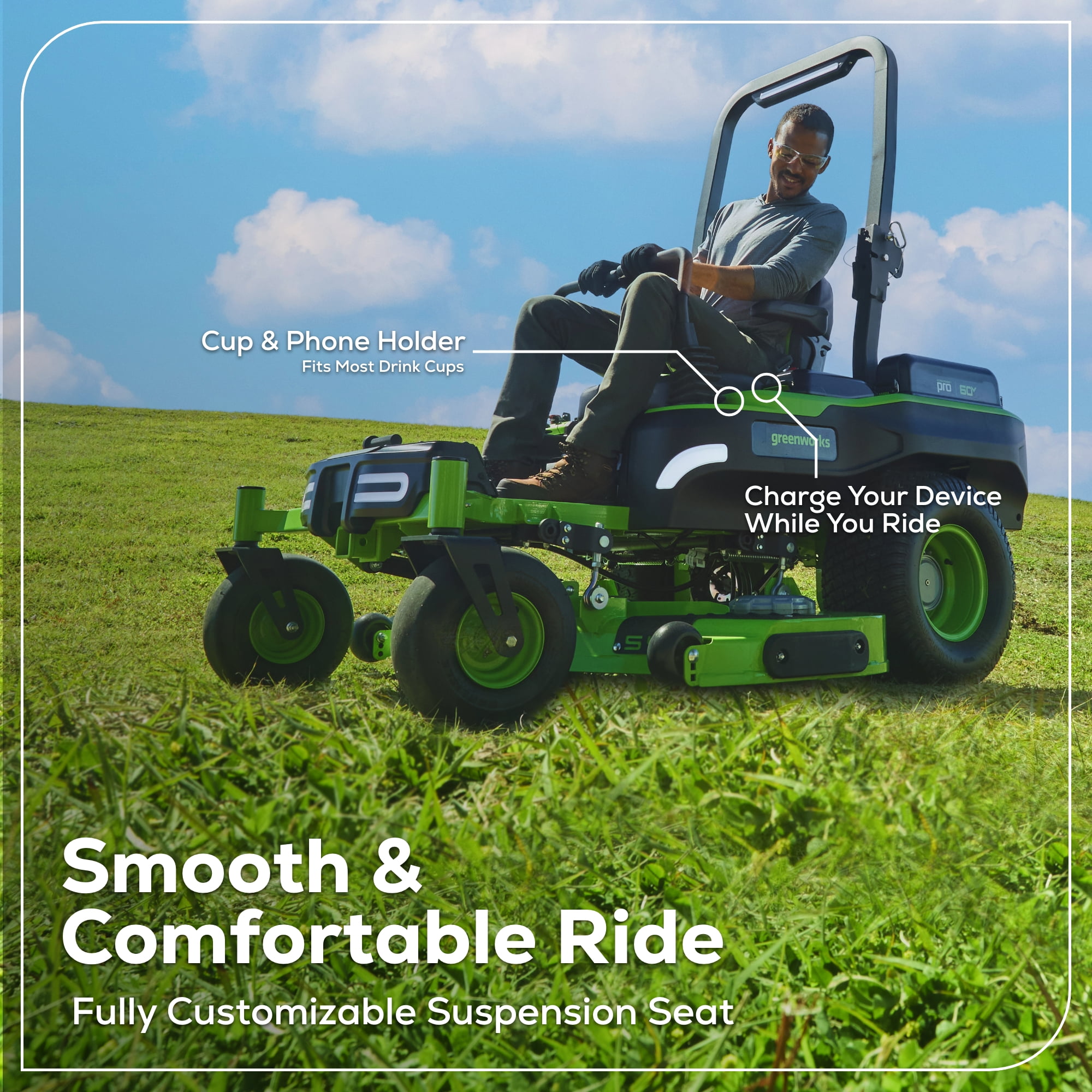 Greenworks 60V 54 in Maximus Zero Turn Riding Mower with 6 Batteries and 1.5kW Charger (54 in Deck) x2qi1