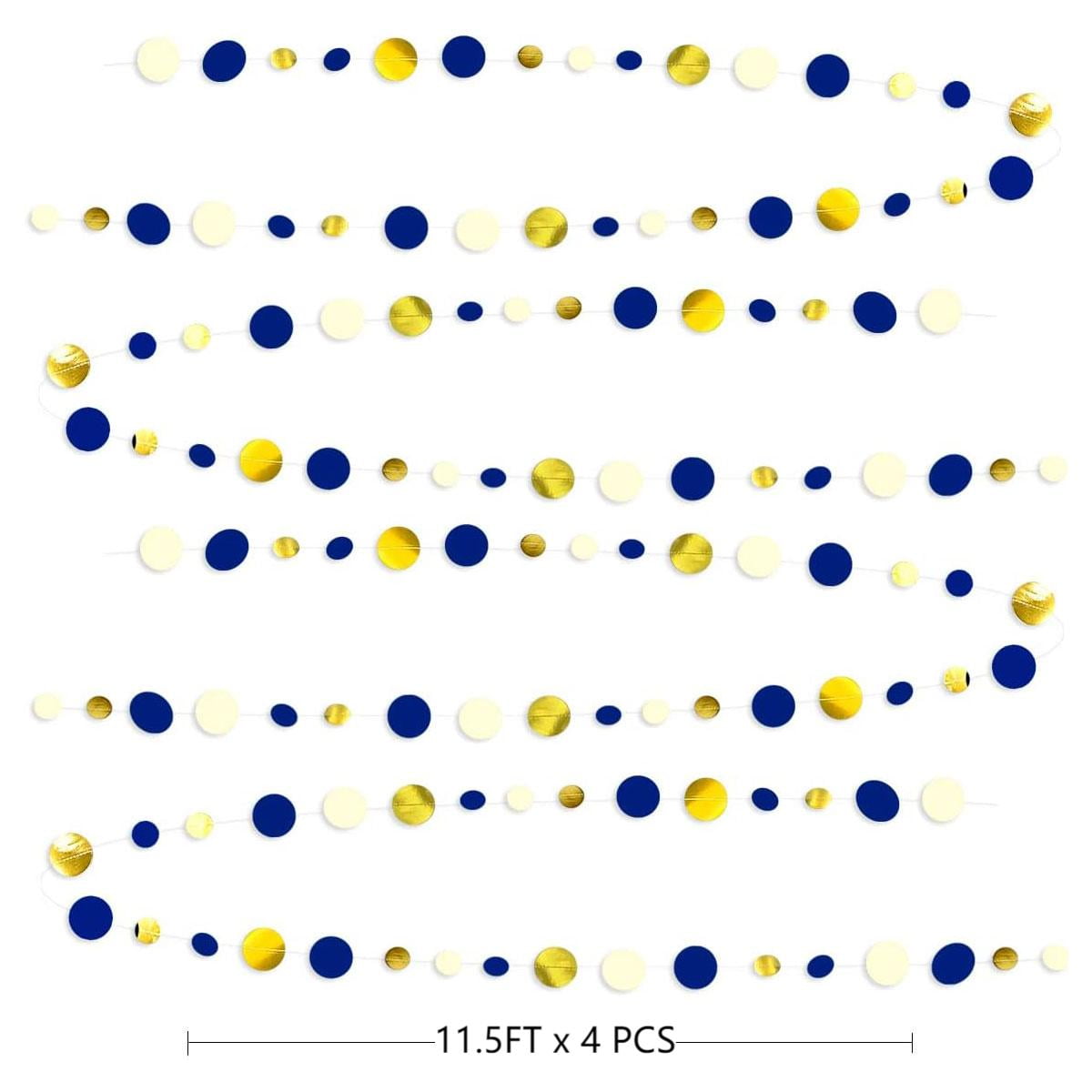 Kabuer Blue and Gold Circle Dots Garland Hanging Paper Streamer for Party Decor (46 ft) 6hspb