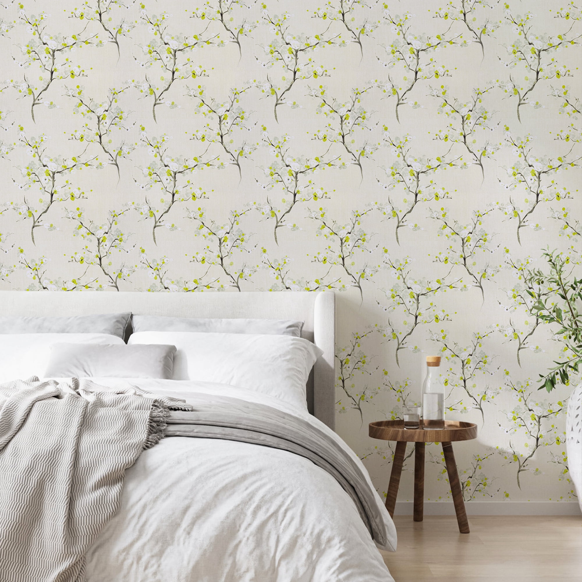 Abyssaly Floral Peel and Stick Wallpaper, Removable Self-Adhesive Decorative Wall Covering for Bedroom and Living Room (Beige, 17.7 in x 393.7 in) 1t1x1