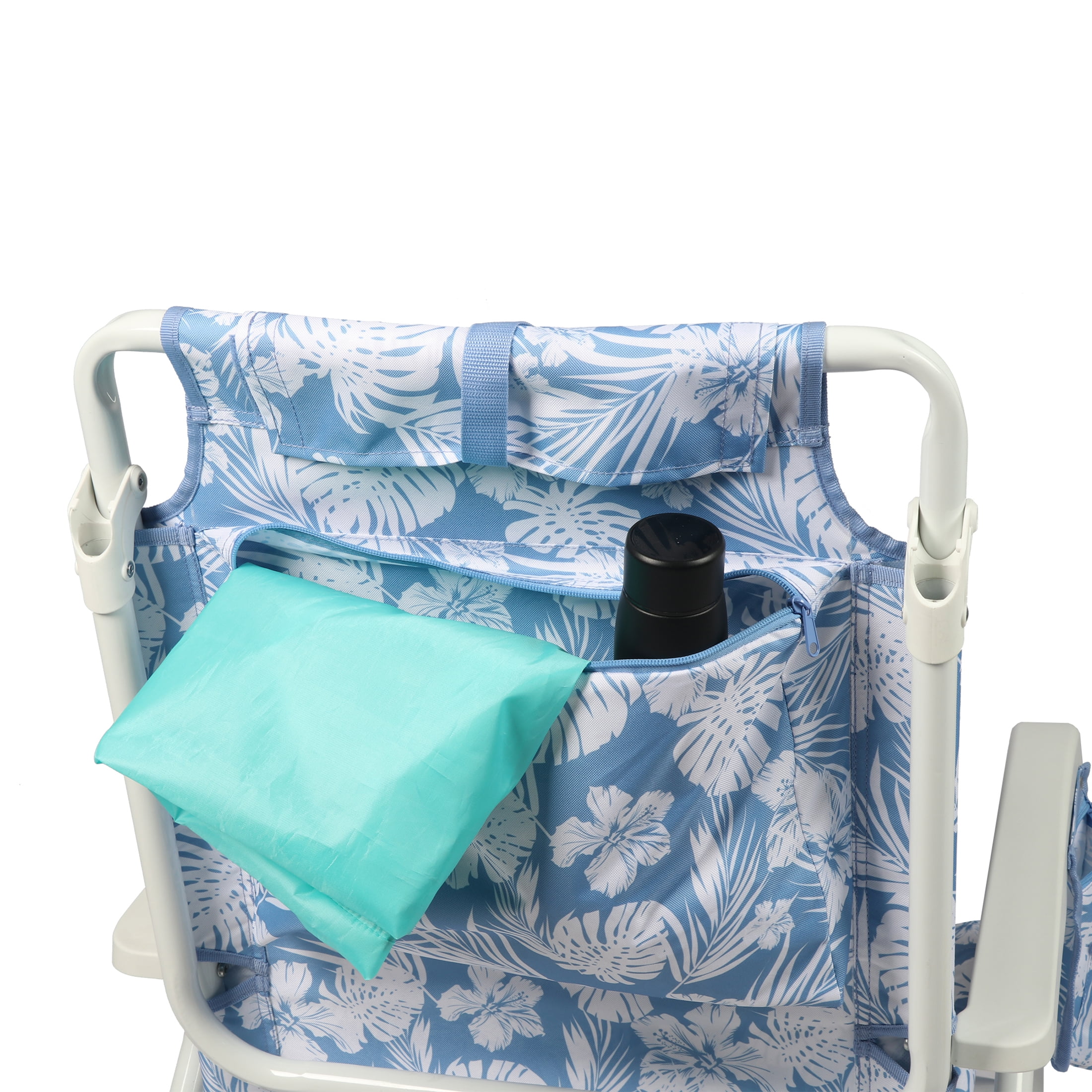 Mainstays Oversized Reclining Beach Chair with Backpack Straps (Blue Palm Print, 25 in x 25 in x 35 in) spxm6