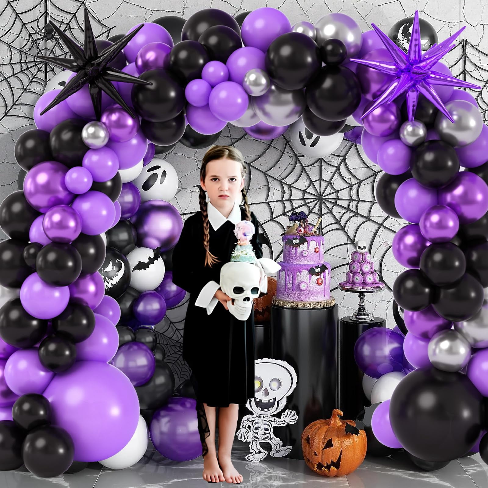 Winrayk Purple and Black Birthday Party Decoration Set with Balloon Garland Arch Kit and Backdrop (119 Piece Set) 34gp5