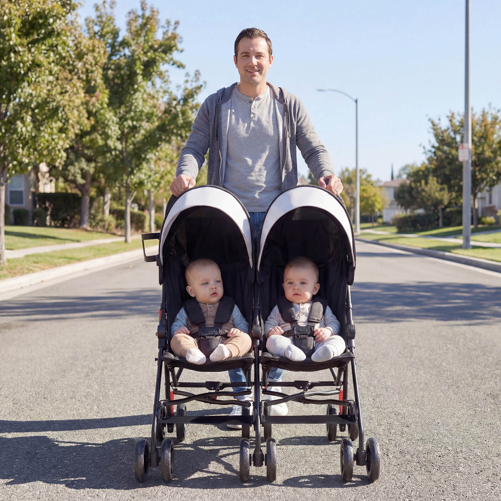 Costway Foldable Twin Baby Double Stroller Ultralight Umbrella Pushchair (Black) 92wl4