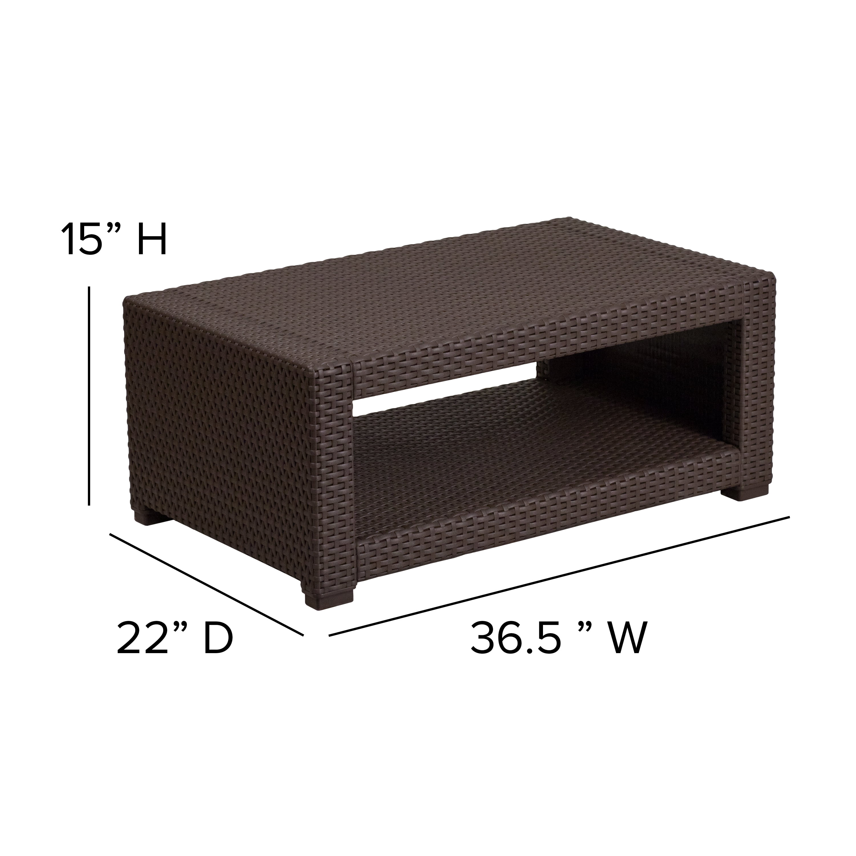 Flash Furniture Seneca 4 Piece Outdoor Faux Rattan Patio Conversation Set (Chocolate Brown, 4-Piece Set) q1jju