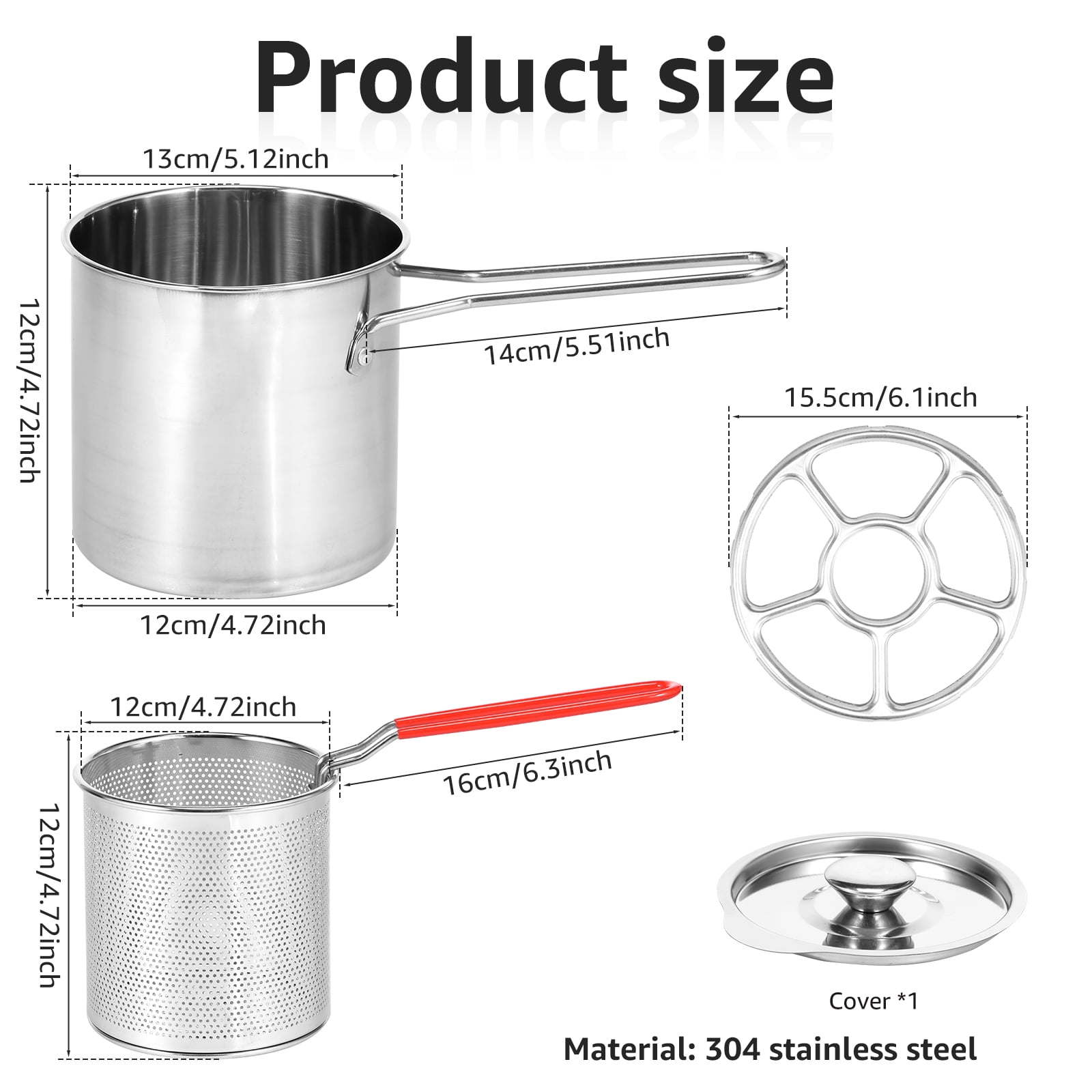 Evjurcn Stainless Steel Deep Fryer Pot with Strainer Basket and Lid (Silver, 5.12 in) 554q7