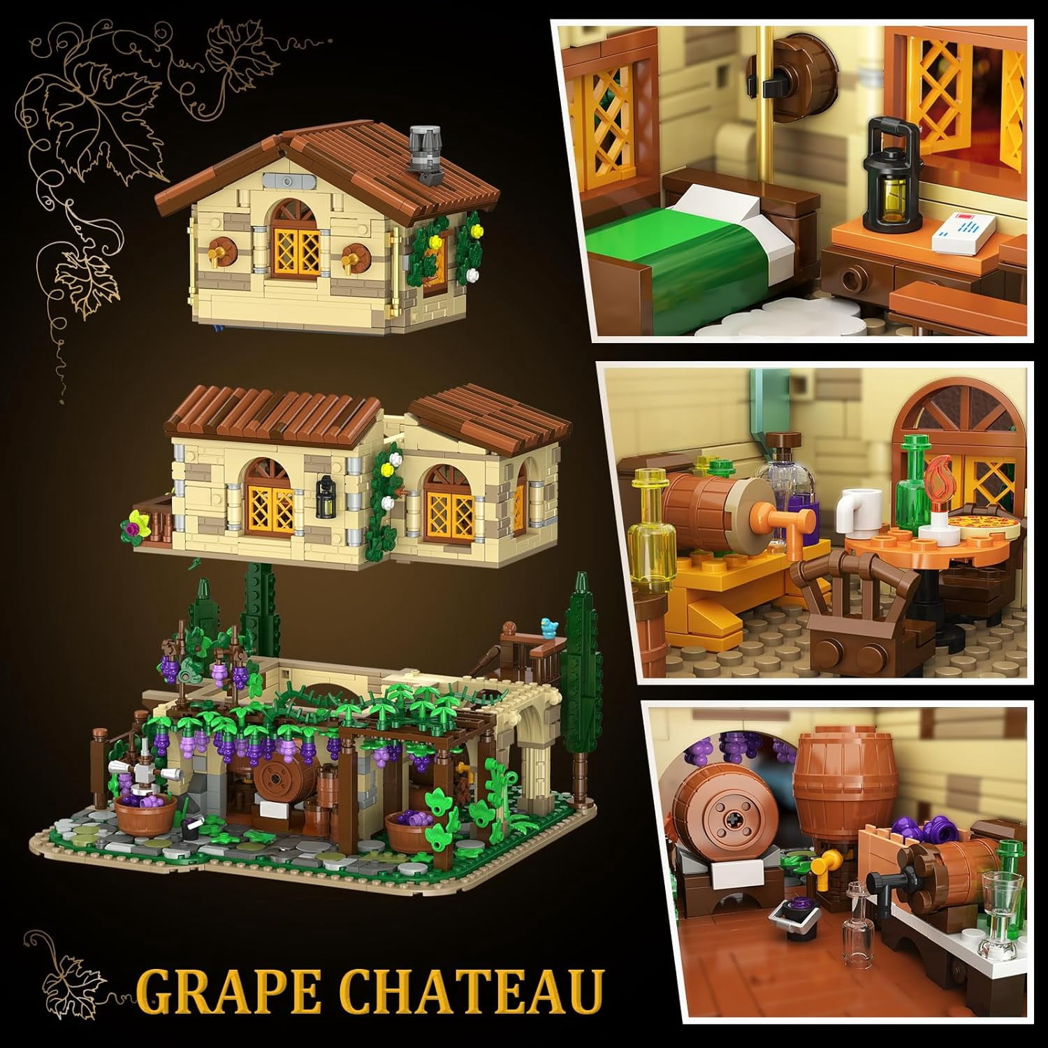 TERRAMUS Vineyard Winery Castle Building Set with LED Lights (1826 Pieces, 10 x 9.5 x 9.8 in) q36qk