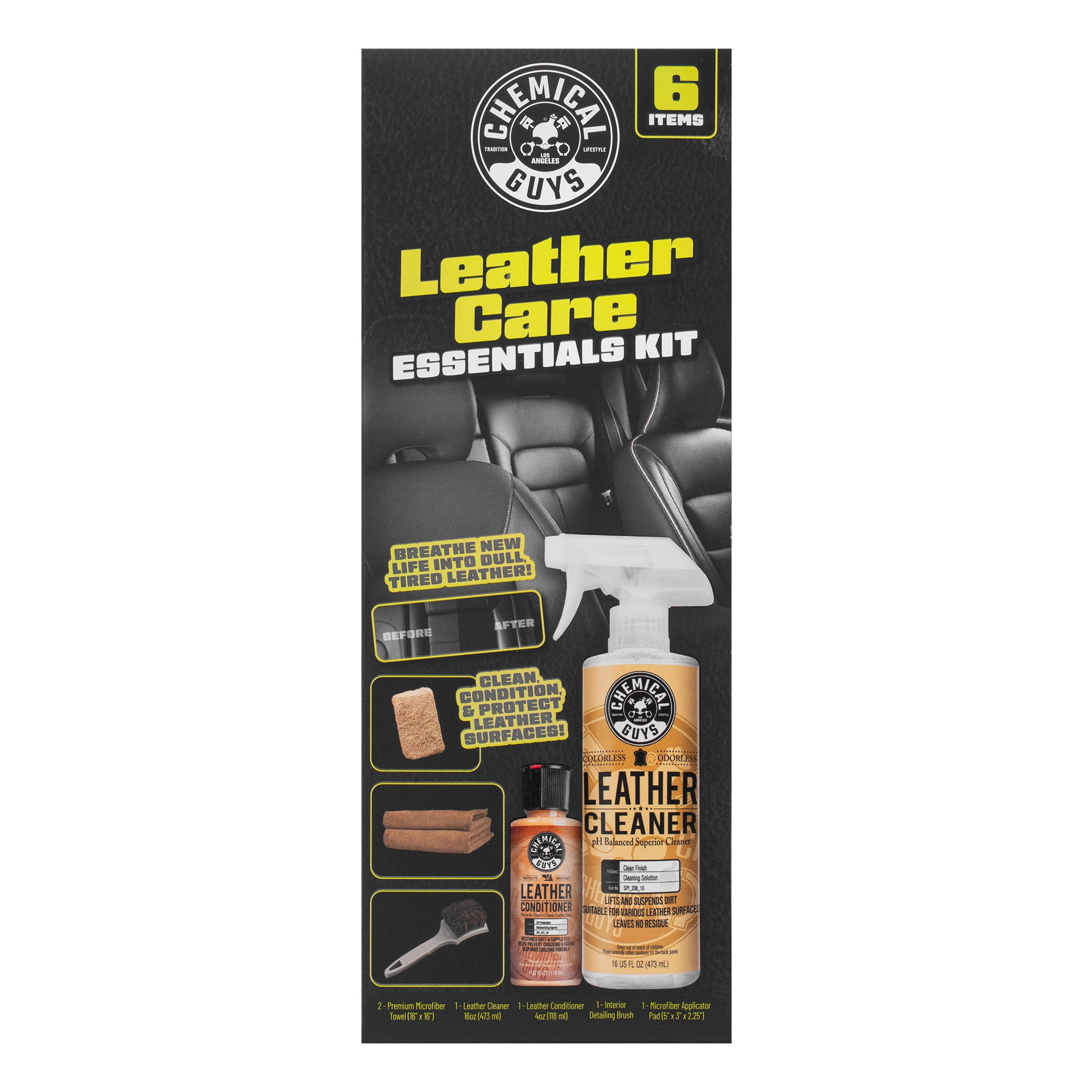 Chemical Guys Leather Care Essentials Kit (6-Piece Set, 20 fl oz) qa3yp