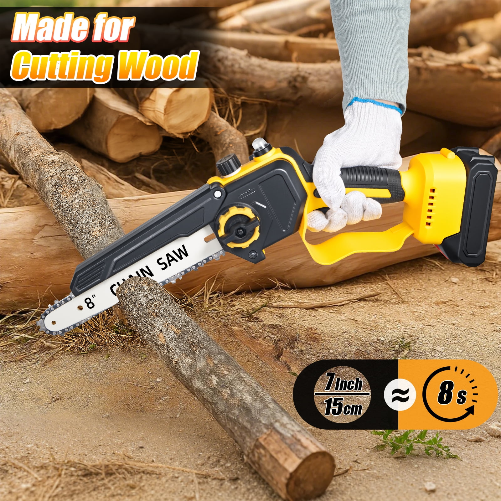 Paddsun 8 in Cordless Mini Chainsaw, Electric Handheld Wood Cutter with 2 Batteries and 2 Chains (Purple) ez15r
