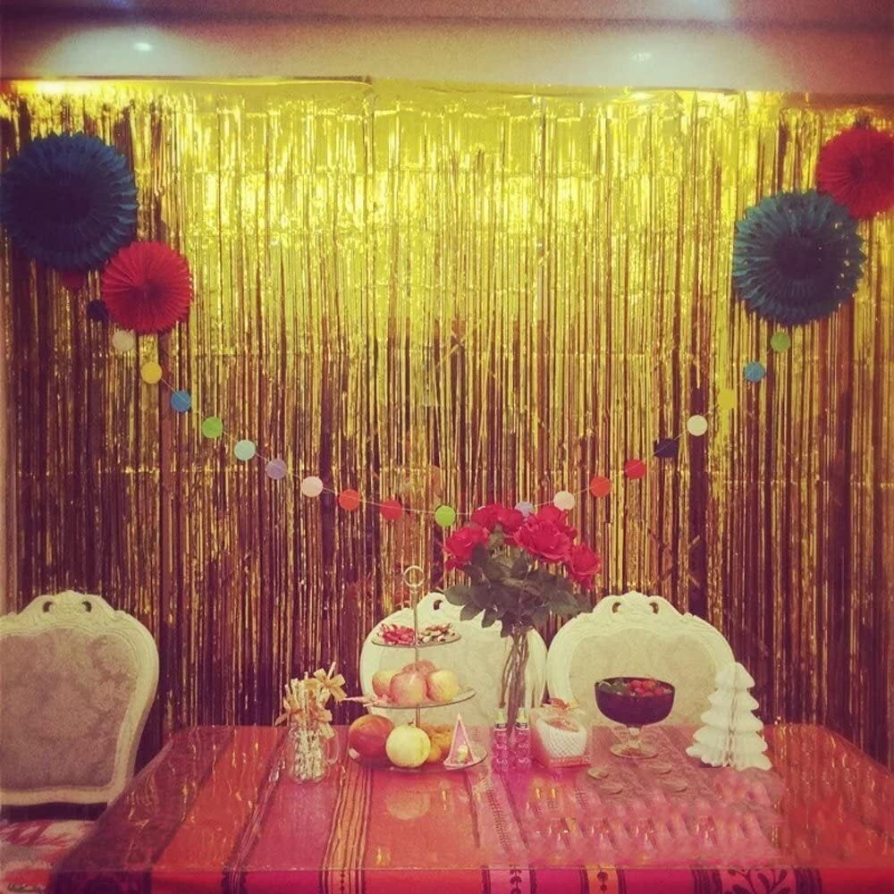 WATTNE Metallic Foil Fringe Curtains, Shiny Tinsel Photo Booth Backdrop for Party Decorations (Gold, 3 Pack, 3.3 ft x 6.6 ft) 43oyq