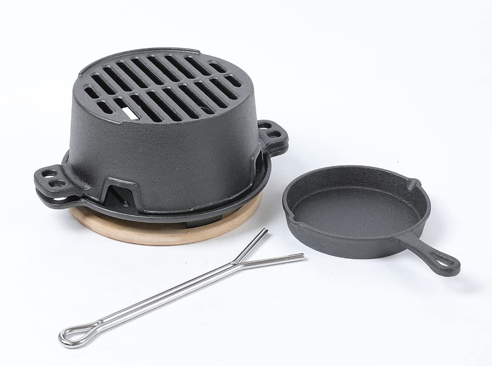 HAWOK Pre-seasoned Cast Iron Hibachi Grill, Portable Charcoal BBQ for Outdoor Camping (Black, 10 in x 7.9 in x 4.4 in) n4mra