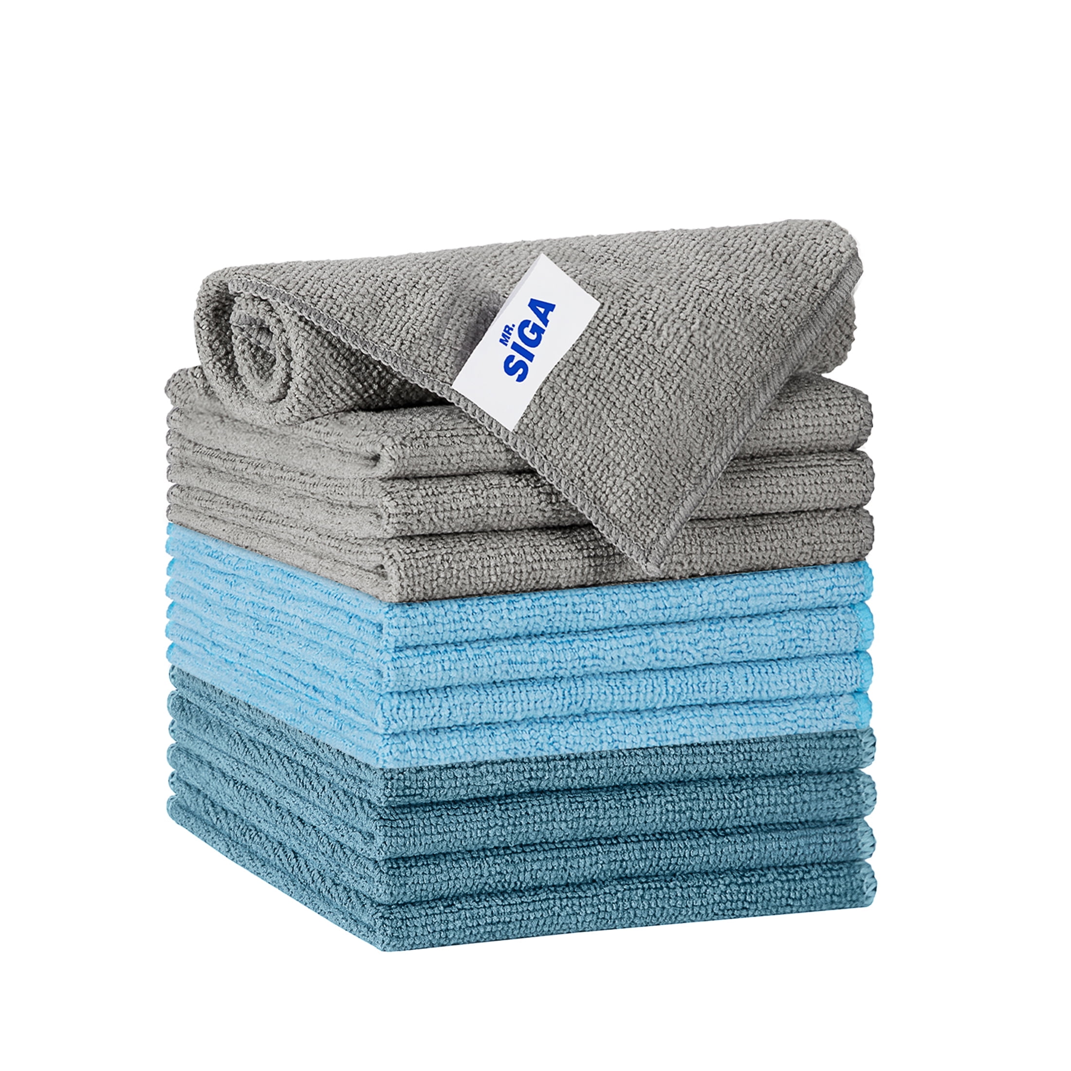 MR.SIGA Microfiber Cleaning Cloths, All-Purpose Streak-Free Towels for Kitchen and Home (Navy and Gray, 12 Pack, 11.8 x 11.8 in) uunvl