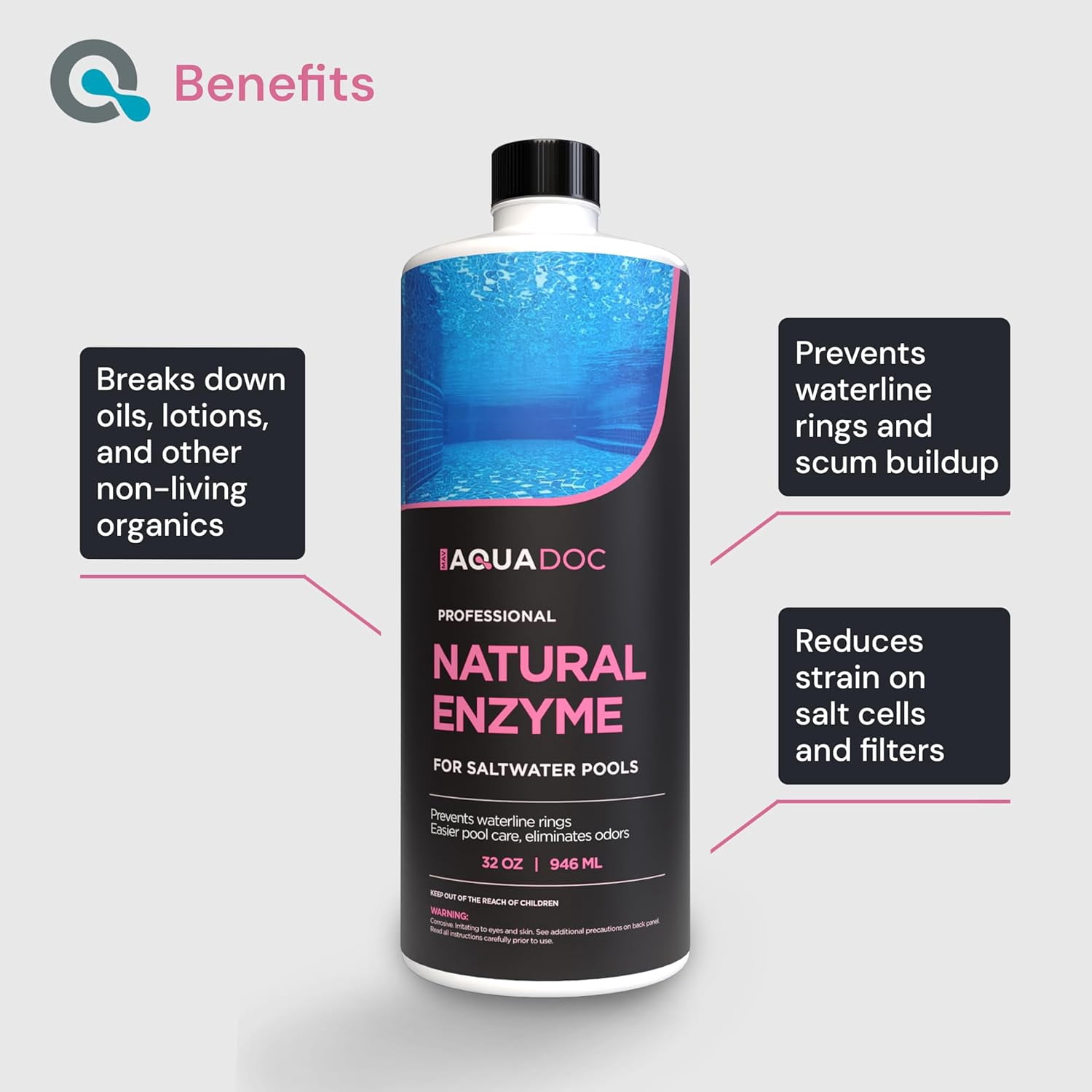 AquaDoc Saltwater Pool Enzyme Treatment, Waterline Cleaner & Oil Control (32 oz) u51ix