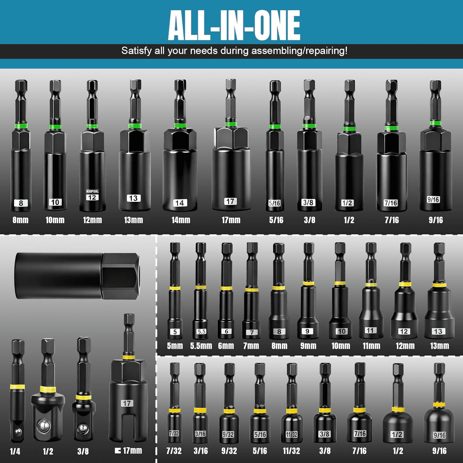 Bluebow 80-Piece Magnetic Impact Nut Driver Set with Socket Adapters and Quick Release Extension (80 Pieces) z0d0h